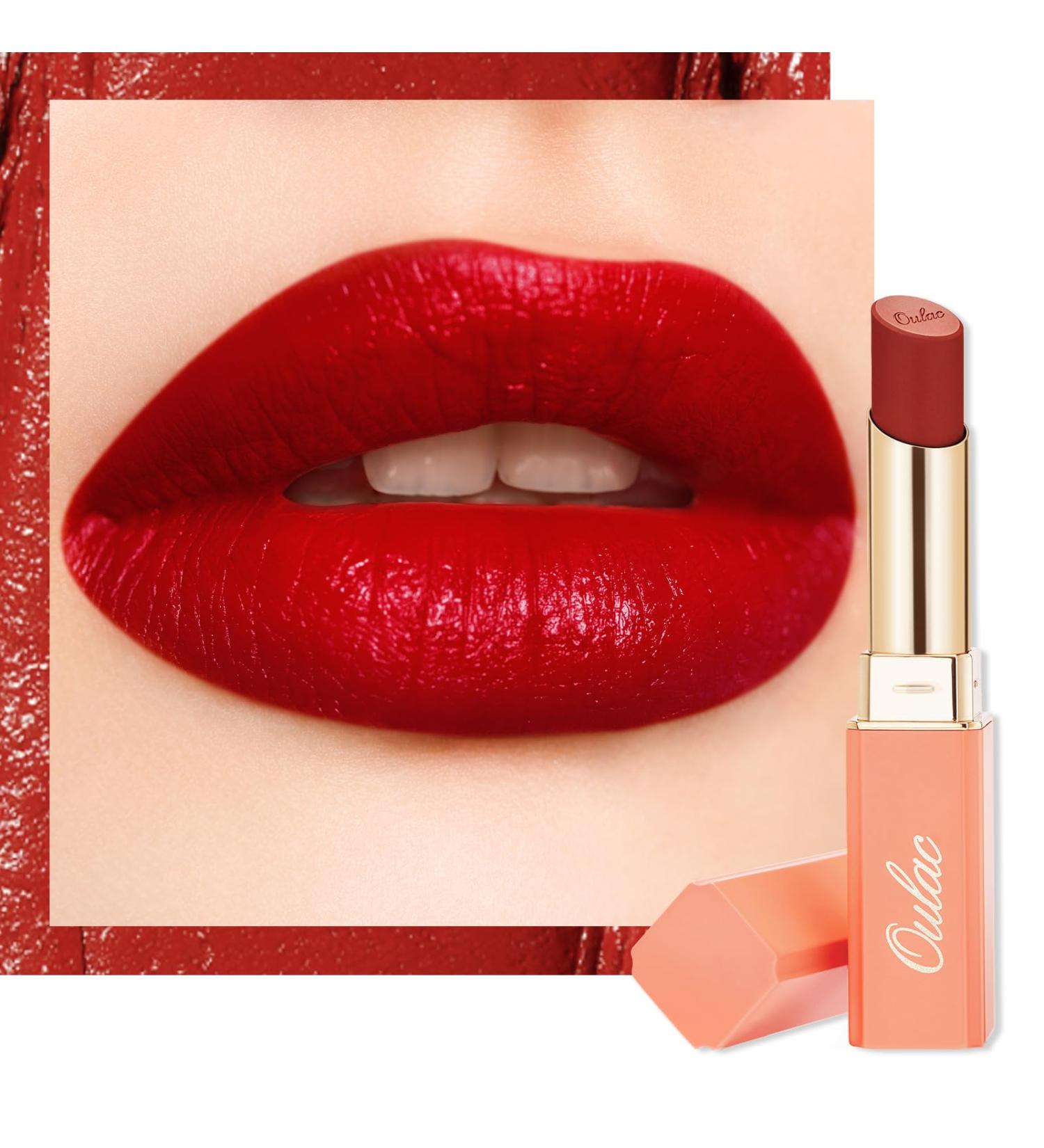 Oulac Red Moisturising Lipstick - Vegan Gluten-free Lip Balm Tinted for Hydrated Lips - Satin Finish with Shea Butter - Highly Pigmented SG07 Body Heat - Buy Online on GoSupps.com