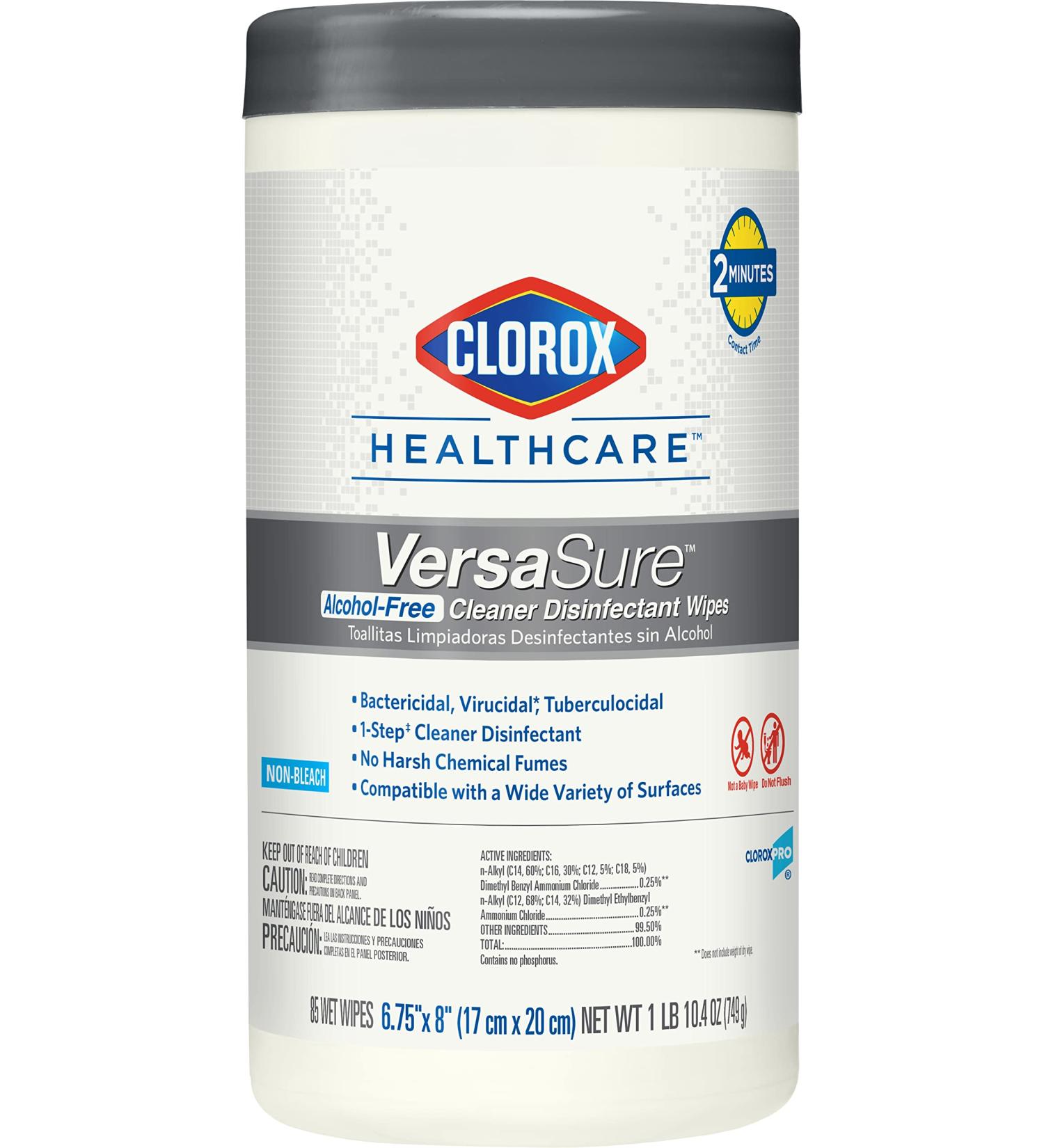 CloroxPro Healthcare Versasure Cleaner Disinfectant Wipes - Alcohol-Free, Healthcare & Industrial Cleaning - 85 Count Canister - Buy Online on GoSupps.com
