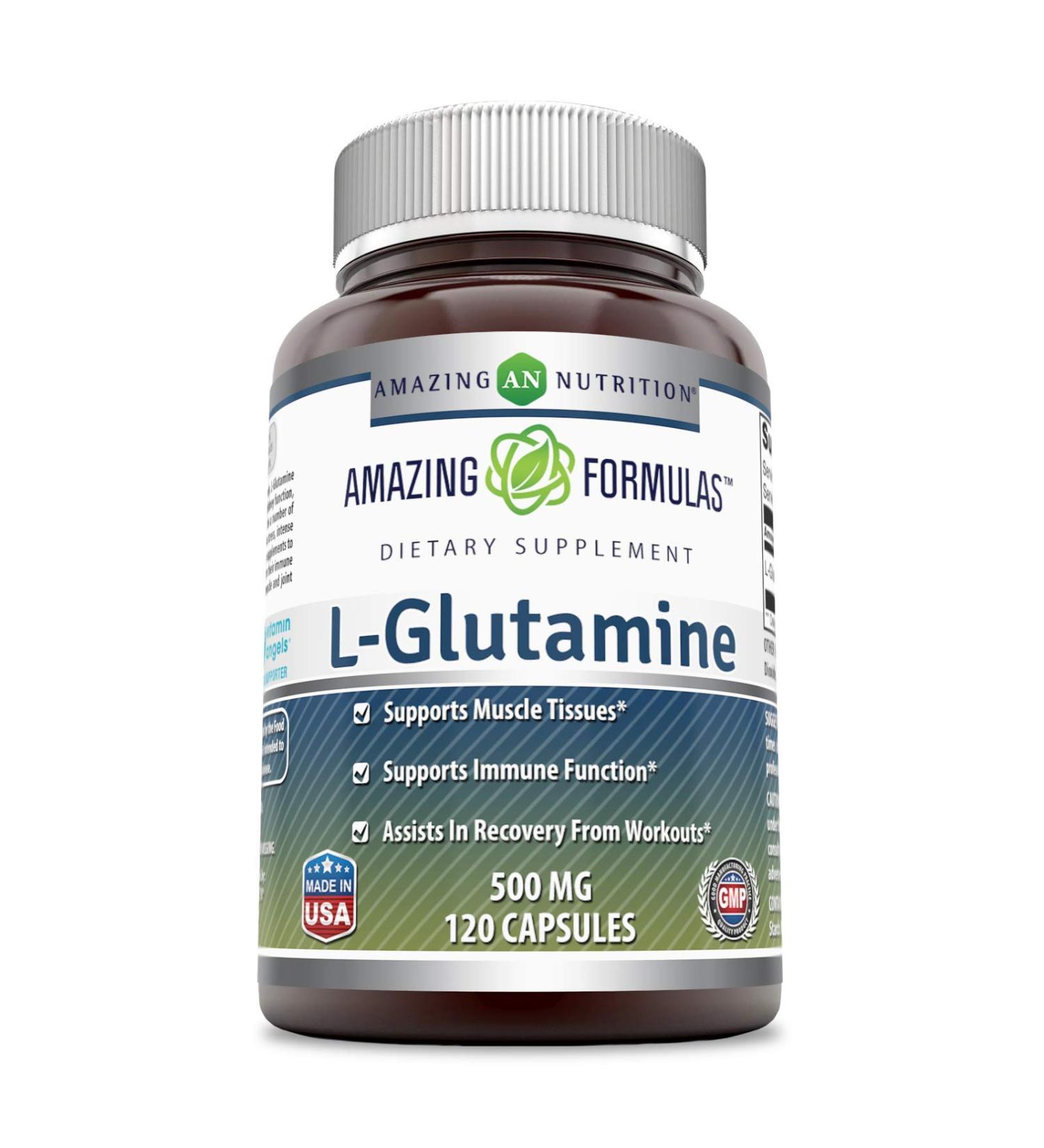 Amazing Formulas L-Glutamine Supplement - Workout Recovery & Immune System Support - 120 Capsules - Buy Online on GoSupps.com