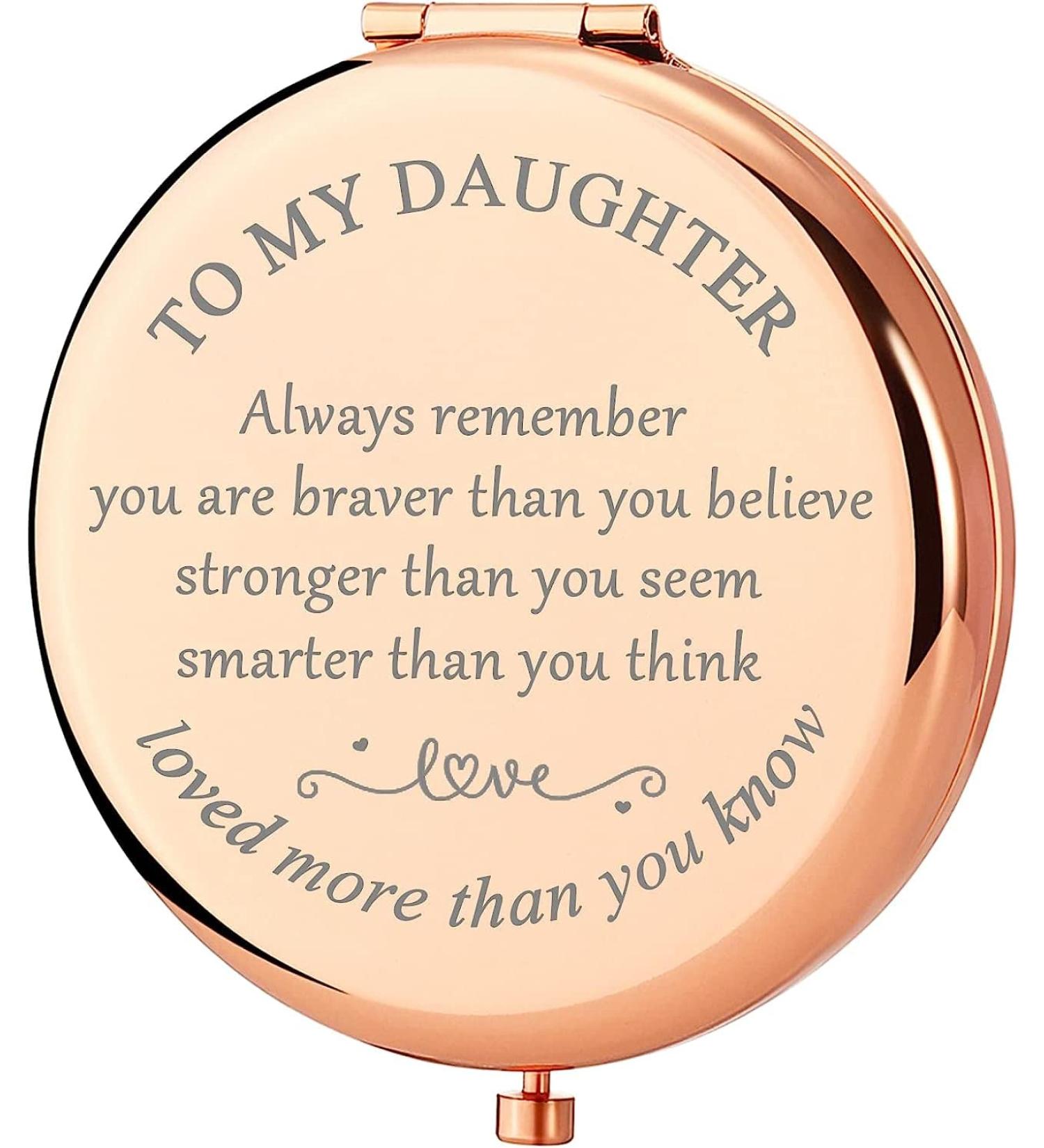 LIDCOM Daughter Gift from Dad Rose Gold Compact Mirror - Unique Graduation, Christmas, Valentines, Birthday Gift for Girls - Buy Online on GoSupps.com