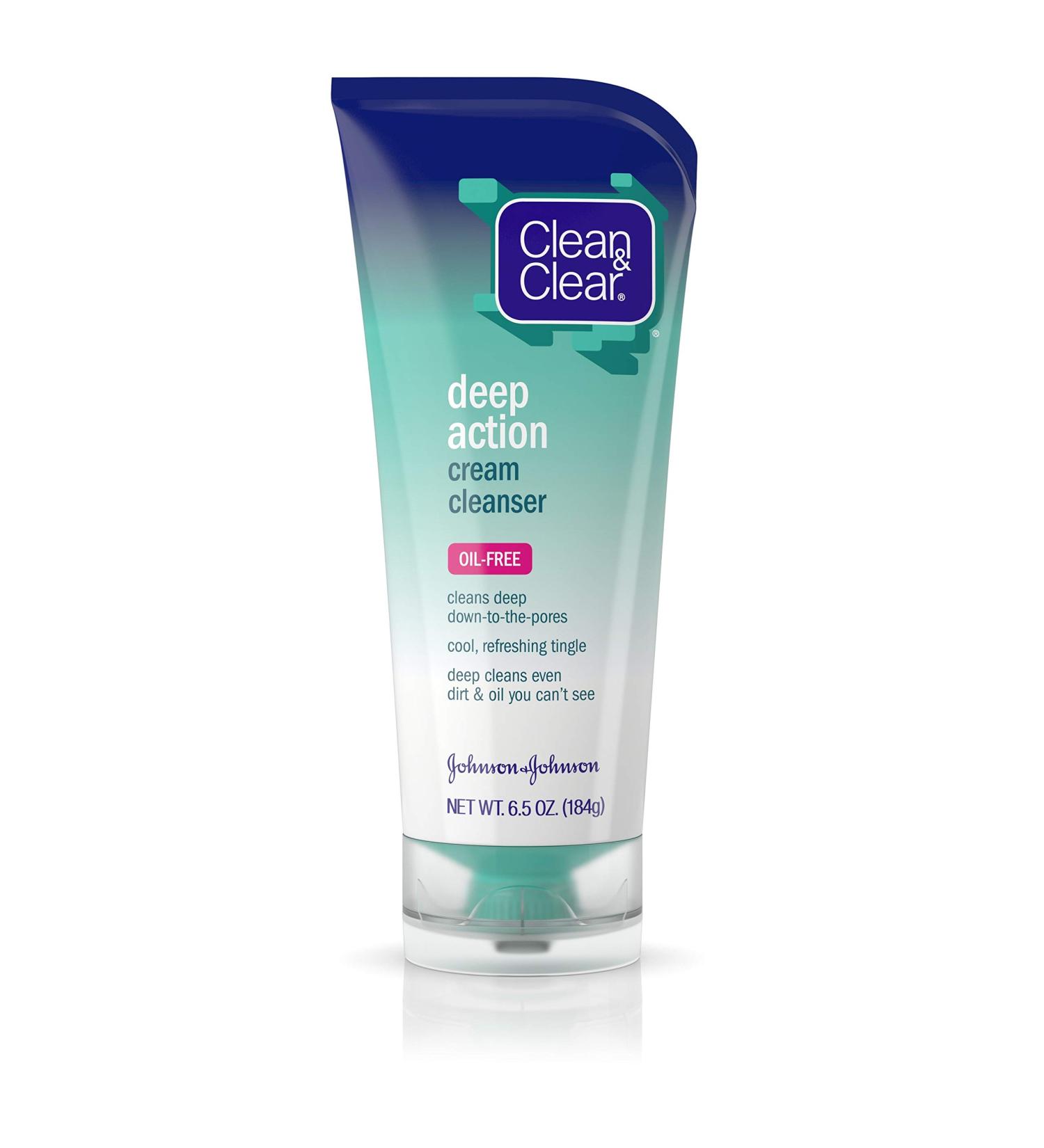Clean & Clear Oil-Free Deep Action Cream Cleanser - Salicylic Acid Face Wash for Acne-Prone Skin | 6.5 oz - Cool Deep Pore Cleansing - Buy Online on GoSupps.com