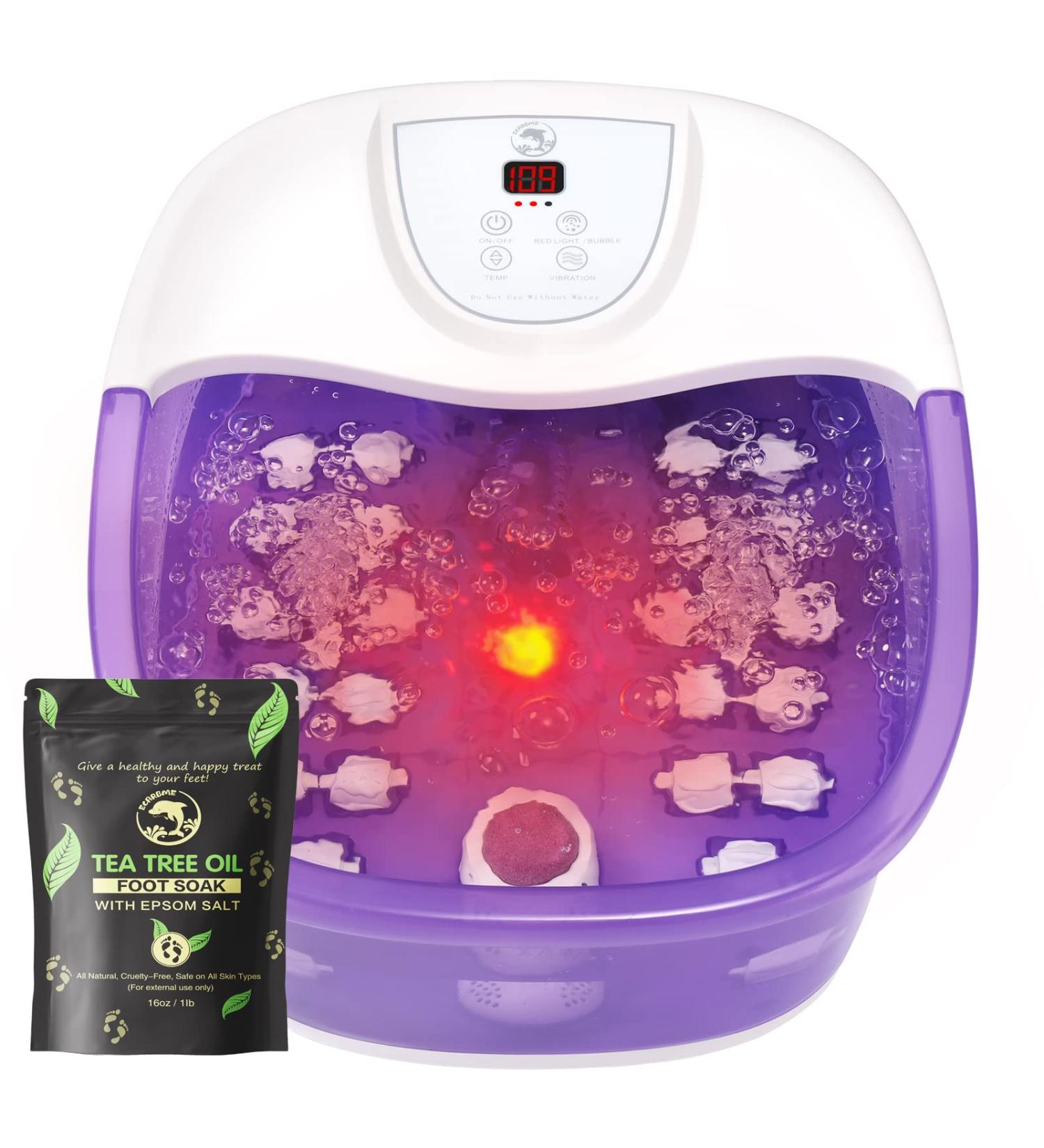 ECARBME Foot Spa Bath Massager with Heat, Bubbles, Vibration Massage, Jets, Tea Tree Oil Soak, Epsom Salt - Pedicure Spa with Infrared Light, 22 Rollers, Adjustable Temp - Violet - Buy Online on GoSupps.com