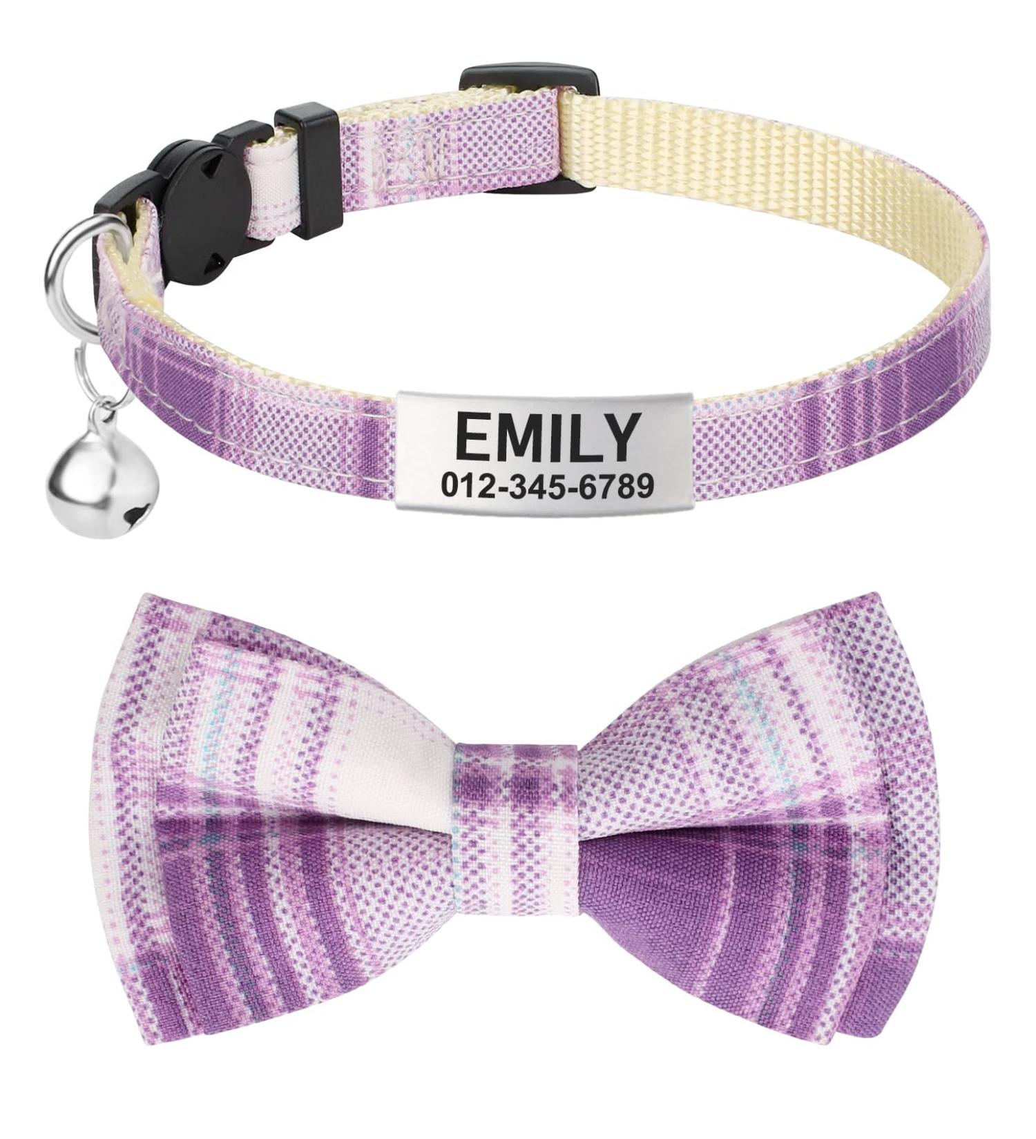 Buy Tagme Purple Plaid Cat Collars - Personalized with Name & Phone Safety Closure & Bell - Ideal for Kittens - International Shipping Available - Buy Online on GoSupps.com