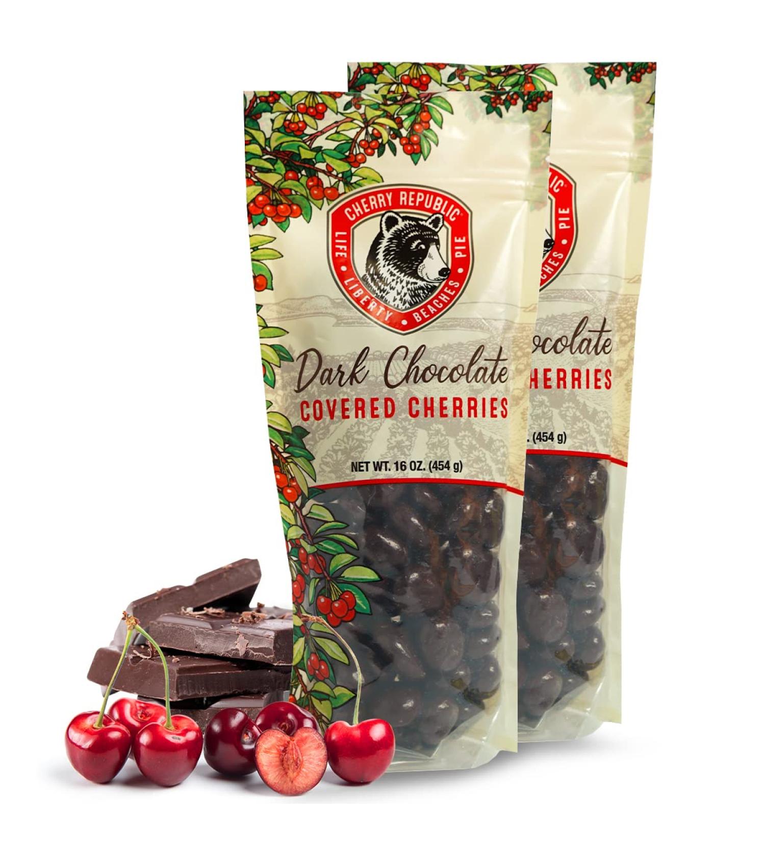 Cherry Republic Dark Chocolate Cherries - Authentic & Fresh Chocolate Covered Cherries Straight from Michigan - 2 x 16 Ounces Dark Chocolate 16 Ounce (Pack of 2)