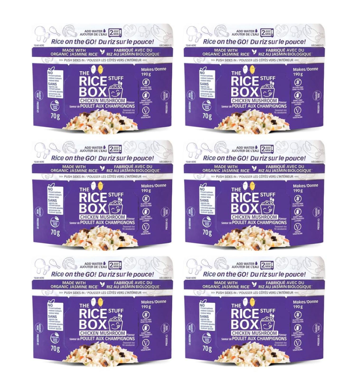 The Rice Stuff Box - Instant Rice Meals 6-Pack Chicken Mushroom Made with Organic Jasmine Rice NON-GMO Gluten-Free Dairy-Free Vegan No Preservatives No Added MSG No Added Colors - Healthy Quick & Easy Meal for Busy Lifestyles (6 Chicken Mushroom) Chicken  - Buy Online on GoSupps.com
