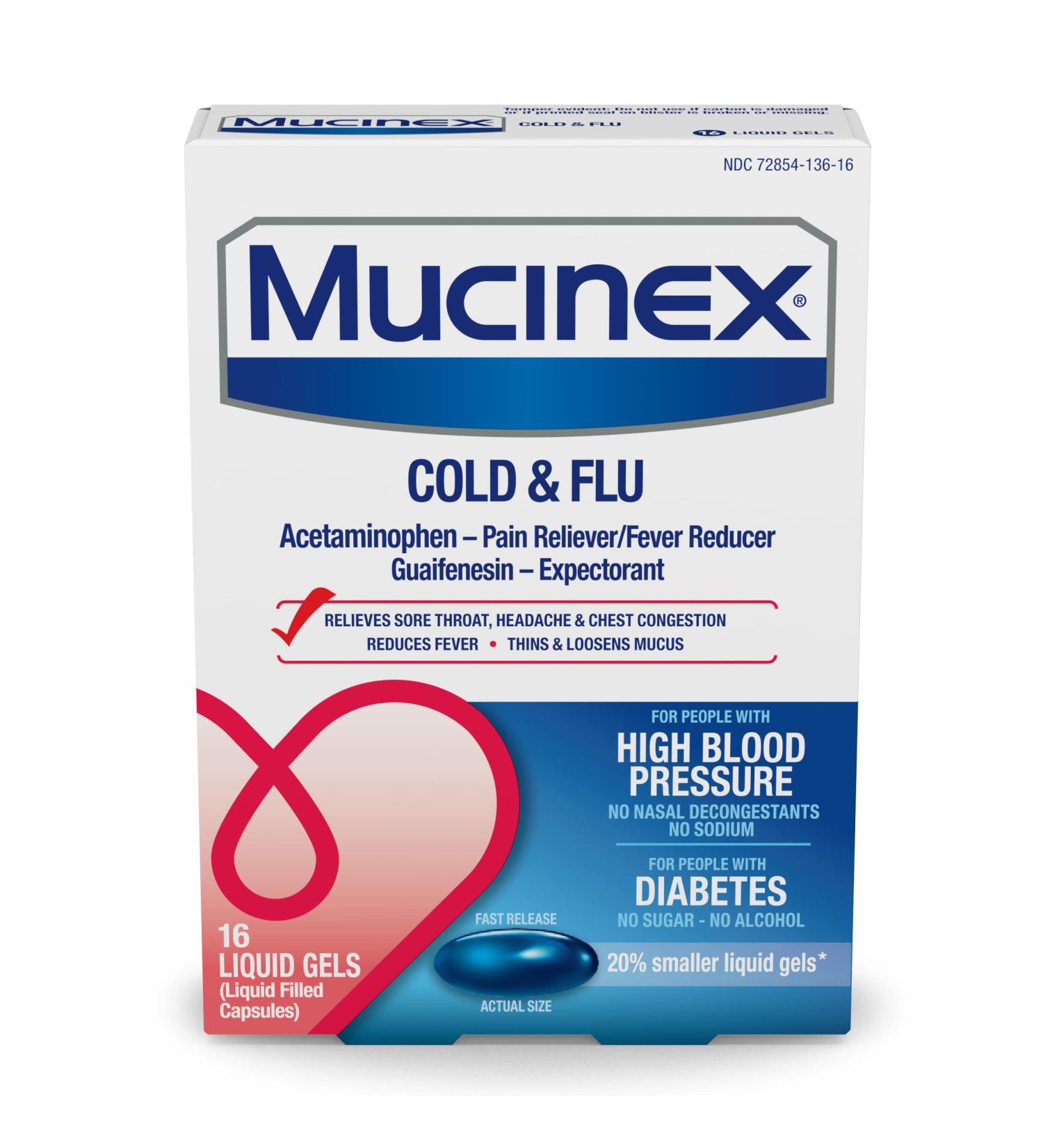 Mucinex Cold & Flu High Blood Pressure Liquid Gels 16 ct - Fast Relief - Buy Online on GoSupps.com