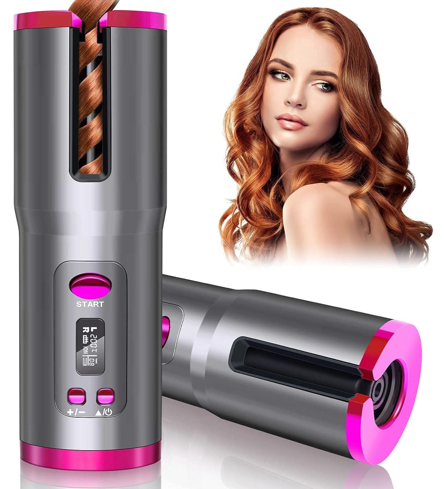 Cordless Hair Curler - USB Rechargeable Automatic Curling Iron with 6 Temp Settings & Fast Heating - Portable Wave Wand for Travel - Buy Online on GoSupps.com