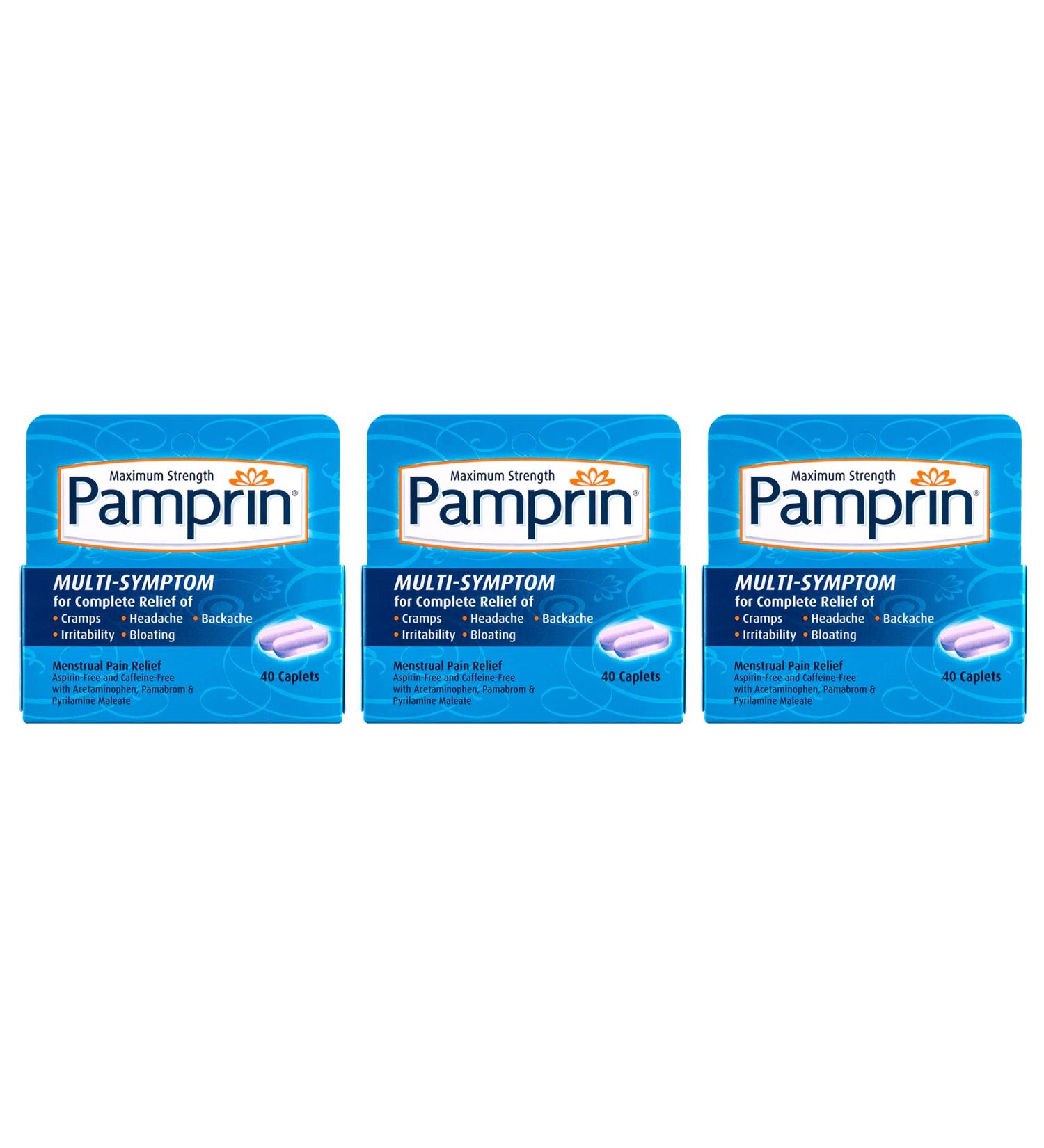 Pamprin Maximum Strength Menstrual Relief Tablets 40-Count x 3 Pack - Multi-Symptom Relief - Buy Online on GoSupps.com