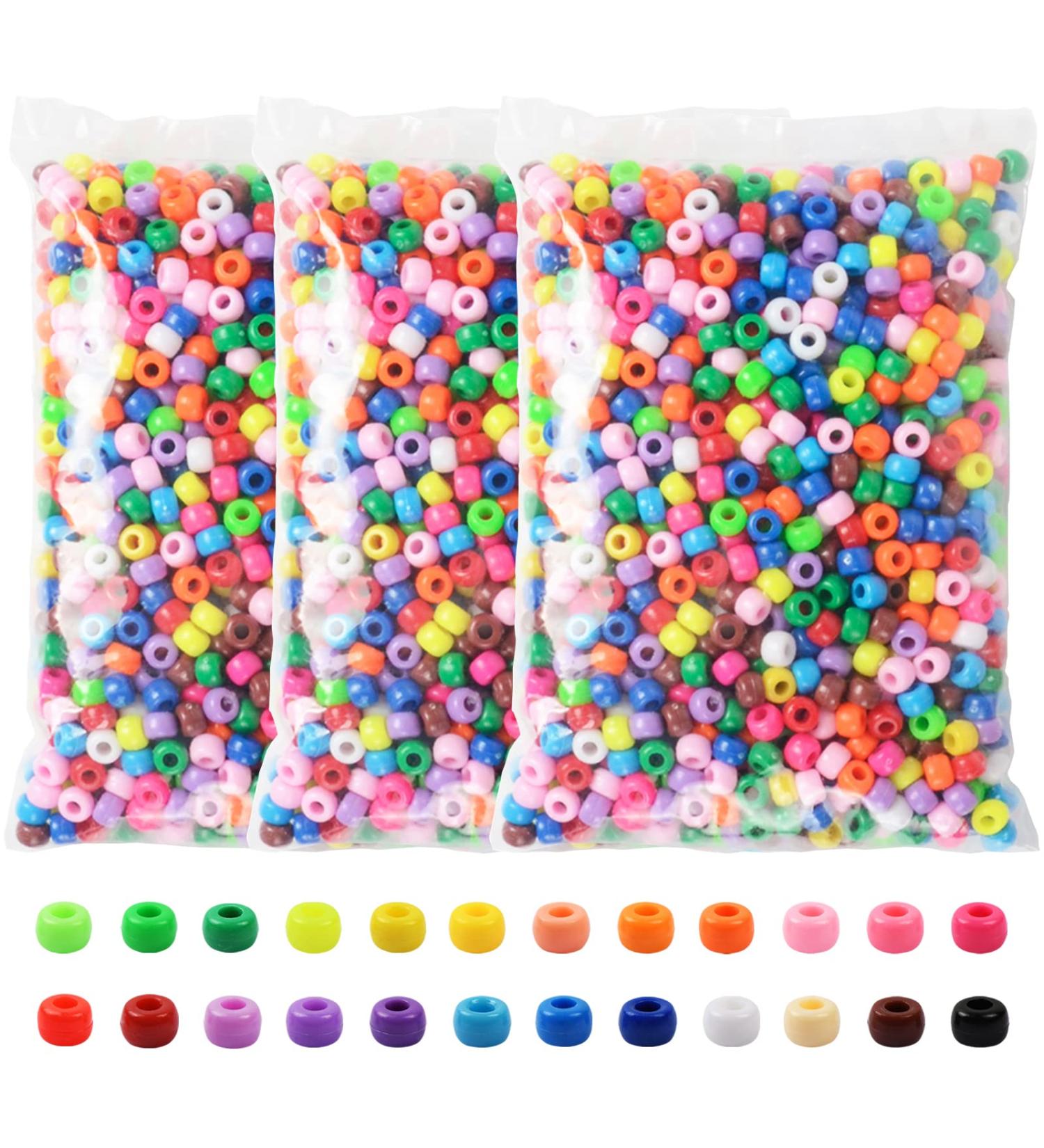 Pony Beads Set - 3600 Pcs 6x9mm Multi-Colored Plastic Craft Beads Bulk - Rainbow Hair Beads - 24 Assorted Colors for DIY Jewelry Making - Buy Online on GoSupps.com