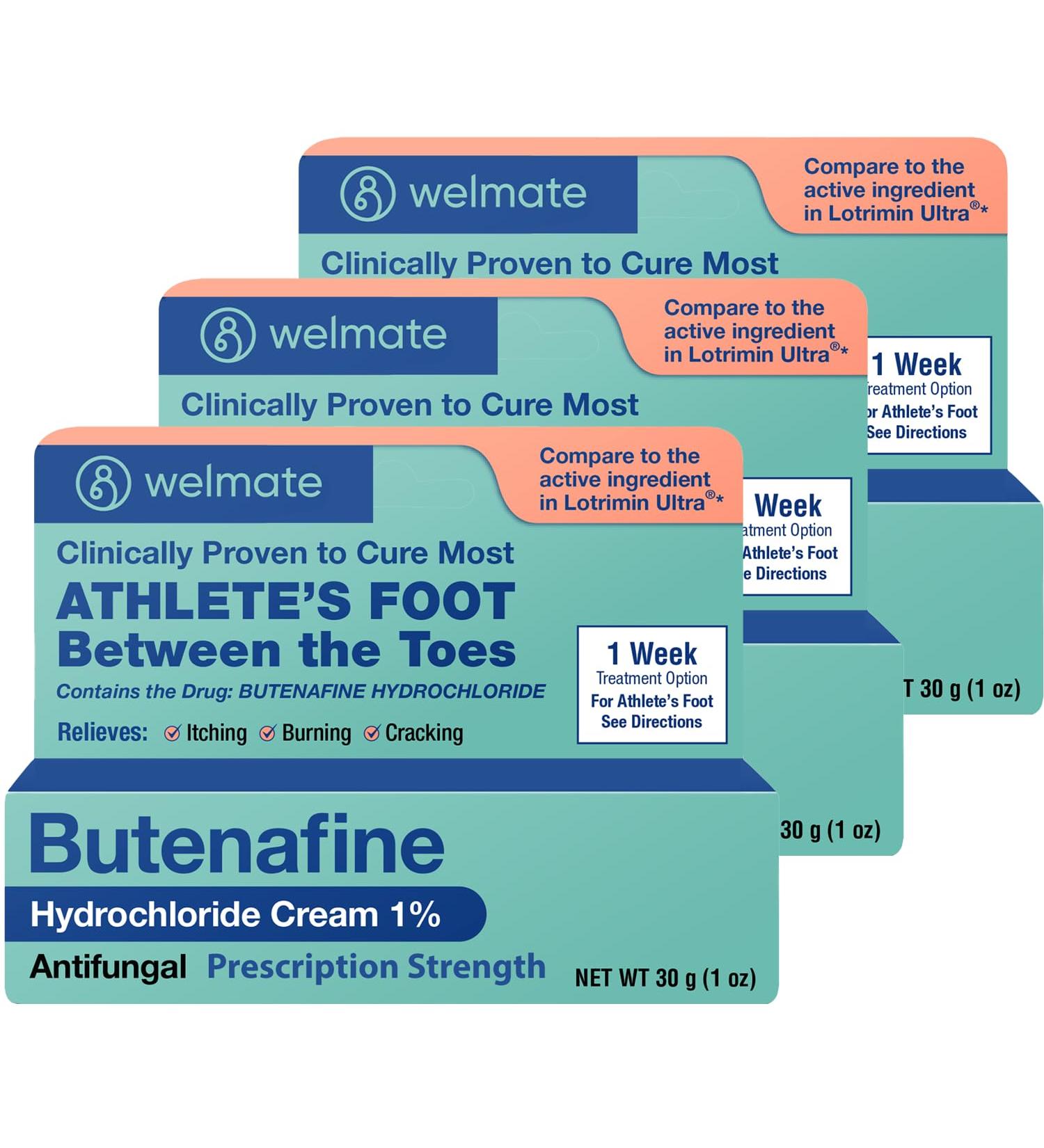 WELMATE - Athletes Foot Treatment Extra Strength - Antifungal Cream - Butenafine Hydrochloride - Relief from Ringworm Athlete's Foot & Jock Itch - Foot Care - Nail Fungus Treatment For Toenail - 3 Pk 3 Pack - Buy Online on GoSupps.com
