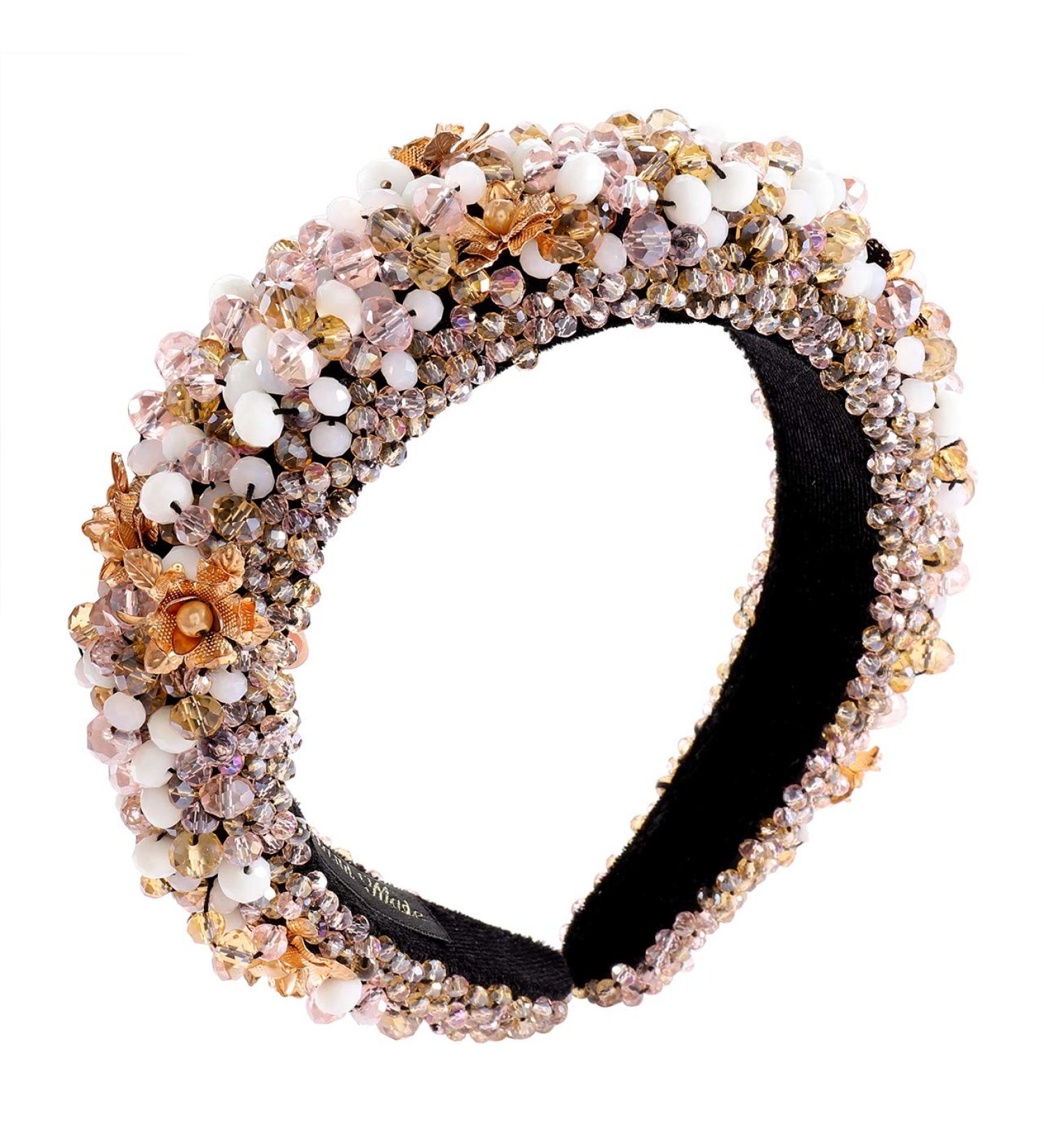 GLBCC Handmade Pink Crystal Padded Headband with Small Flower Embellishments - Buy Online on GoSupps.com