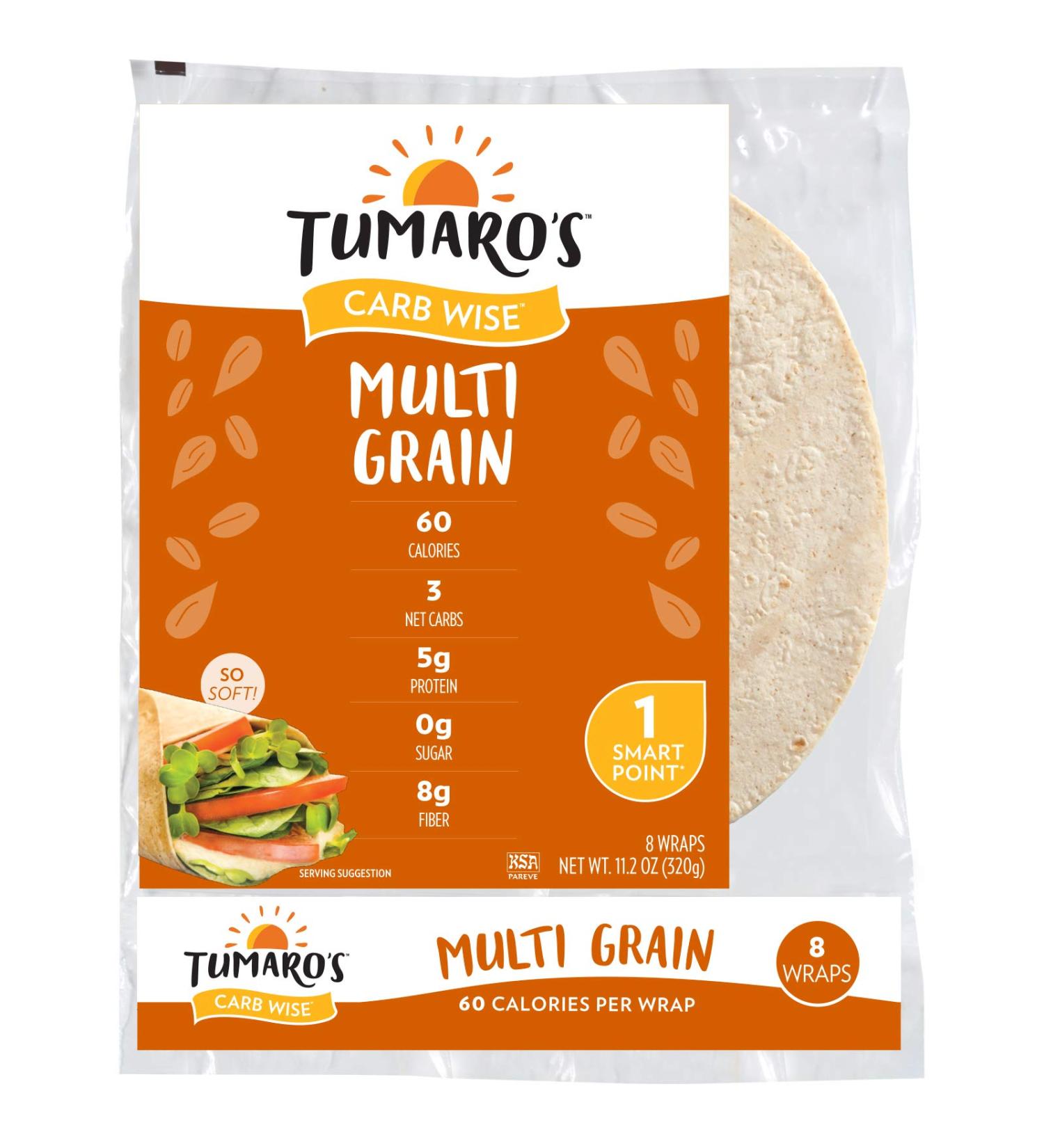 Tumaro's 8" CarbWise™ Wraps - Multigrain - 8 Count - Case of 6