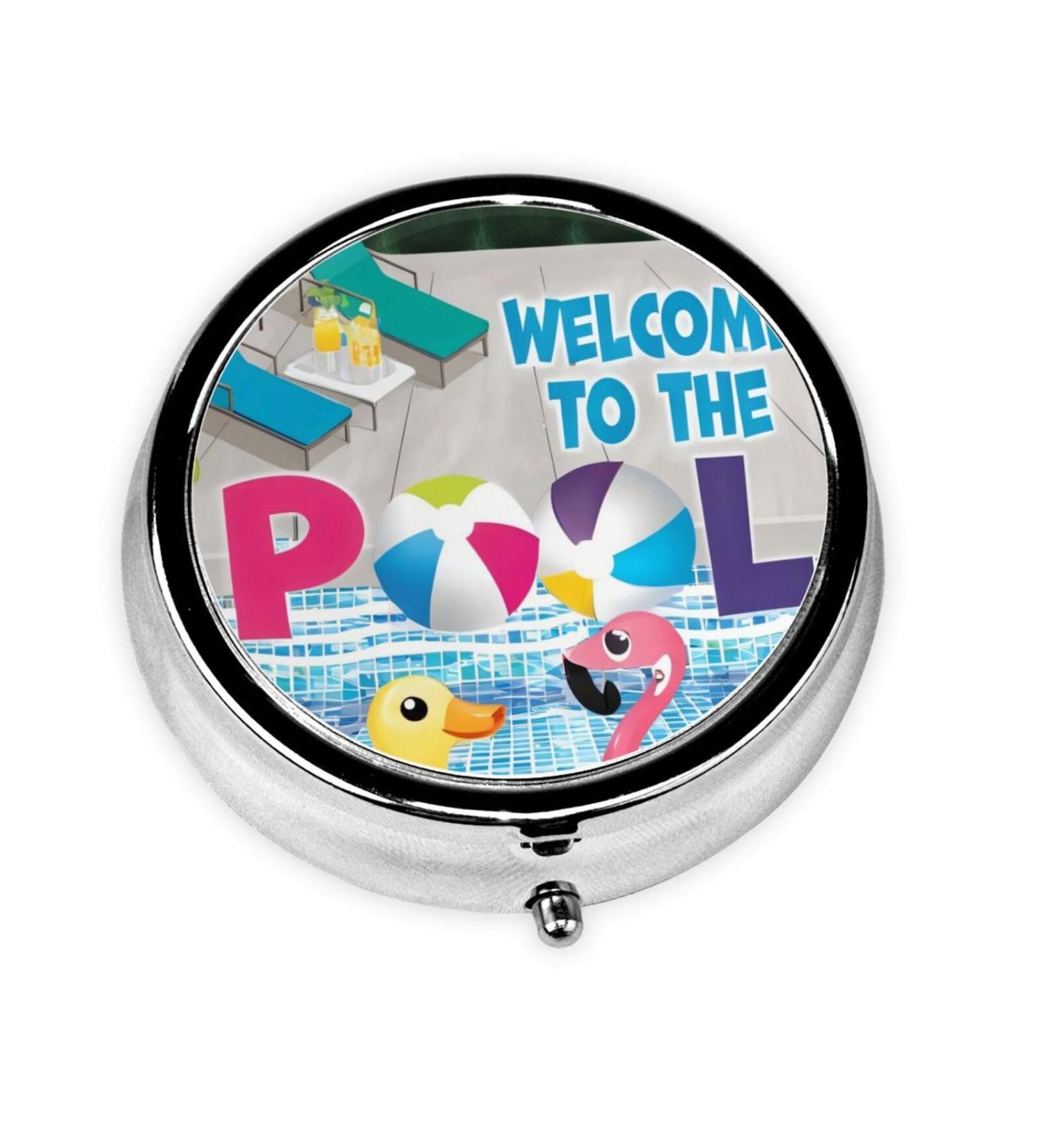 Flamingo Pool Metal Pill Box - Portable 3-Compartment Travel Organizer for Small Pills Black - Buy Online on GoSupps.com