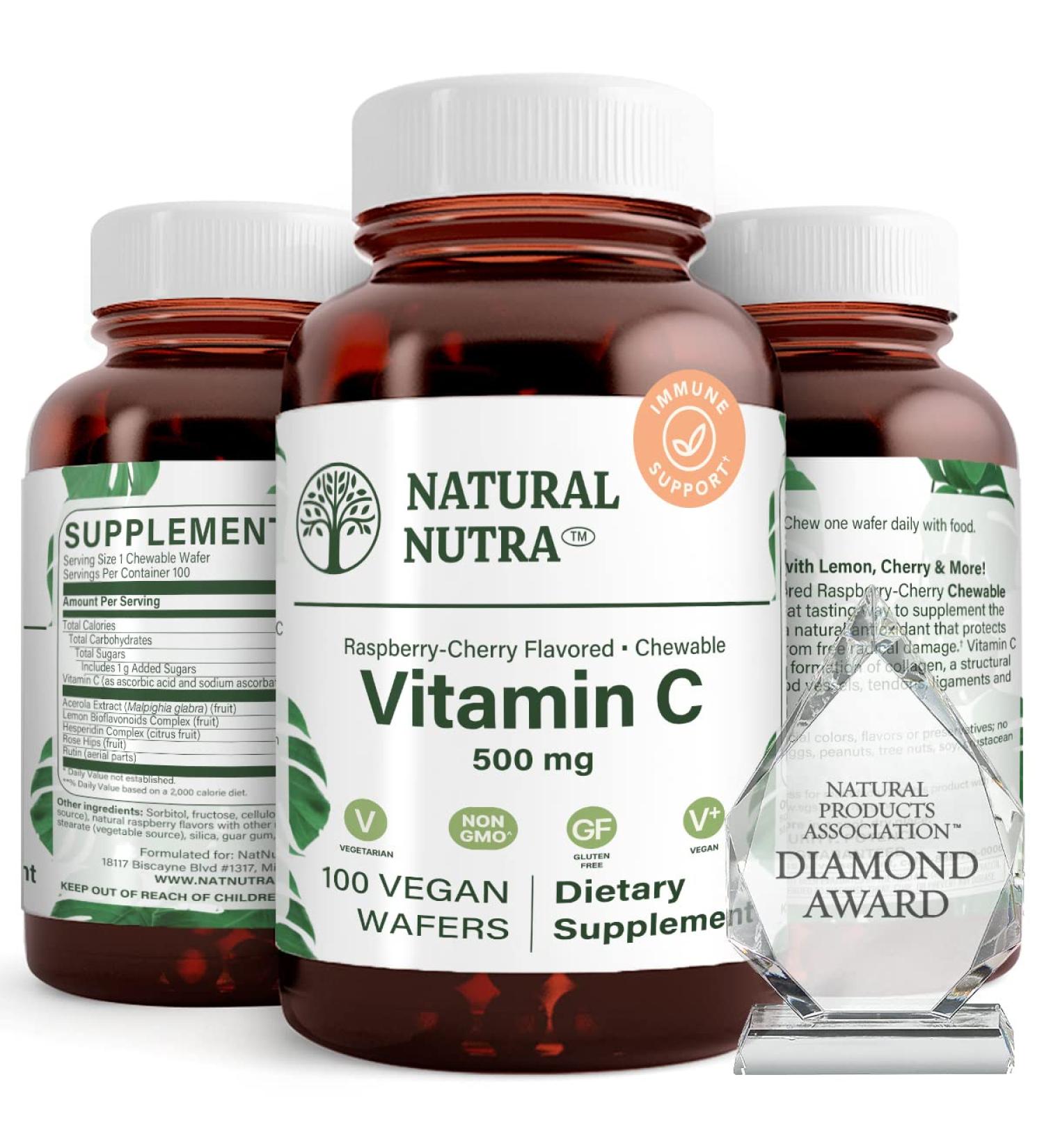 Natural Nutra Vitamin C Supplement for Kids and Adults Immune Booster Helps Supports Bone Health Protect Skin and Heart Health Vegetable Source 500 mg 100 Vegan Wafers 100 Count (Pack of 1) - Buy Online on GoSupps.com