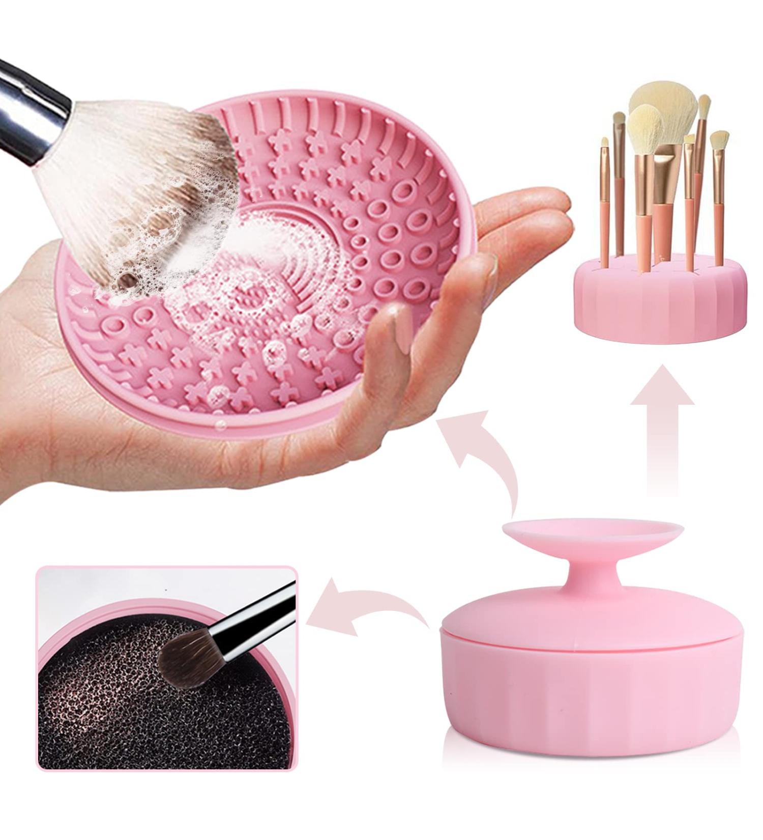HOSAILY 4-in-1 Silicone Brush Cleaning Mat & Drying Rack - Portable Makeup Brush Cleaner Tool (Pink) for Effective Color Removal and Scrubbing - Buy Online on GoSupps.com