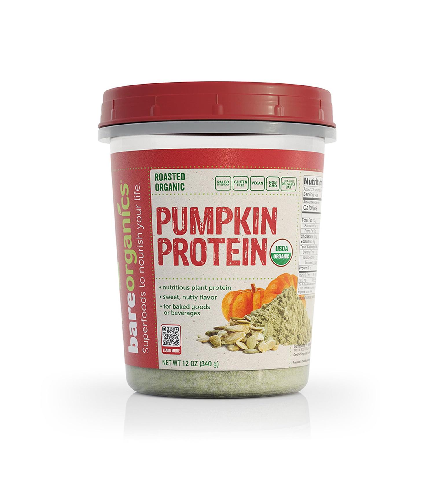 Buy BareOrganics Pumpkin Protein Powder 12 oz - Premium Vegan Protein for Healthier Lifestyle | International Shipping Available - Buy Online on GoSupps.com