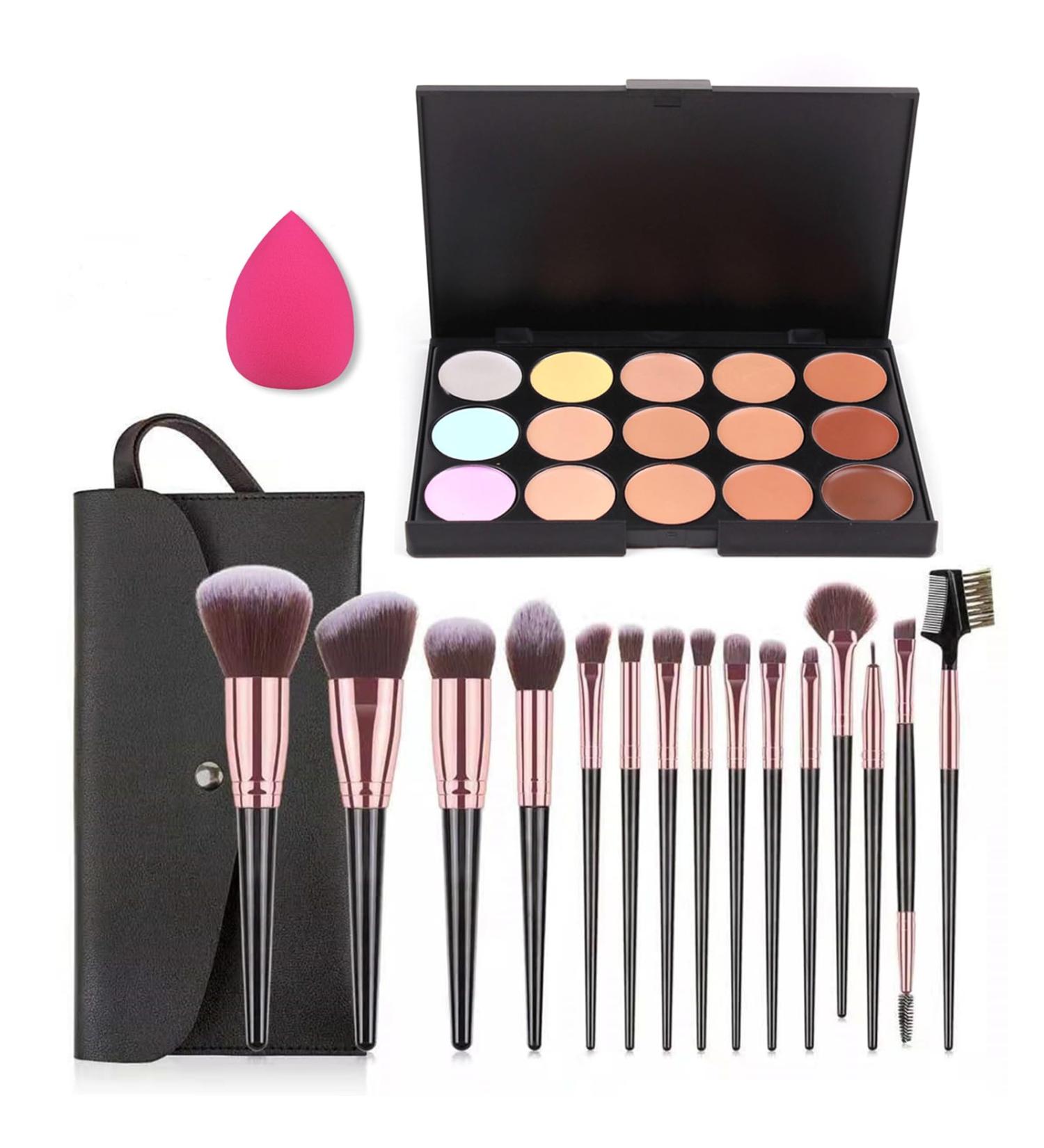 Buy Pure Vie 24-Piece Makeup Brush Set with Sponge Puff & 15-Color Concealer Palette - International Shipping Available! - Buy Online on GoSupps.com