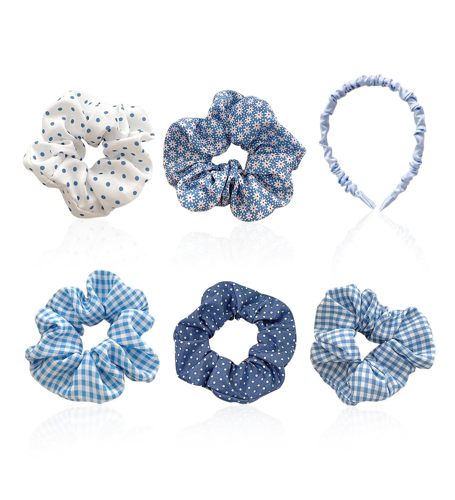 5 Pieces Of Hair Ties 1 Piece Of Hair Band Girl'S Hair Tie Plaid And Polka Dot Hair Ties Blue Hair Rope Hair Accessories Ponytail Hair Accessories Soft And Fluffy Hair Ties - Buy Online on GoSupps.com
