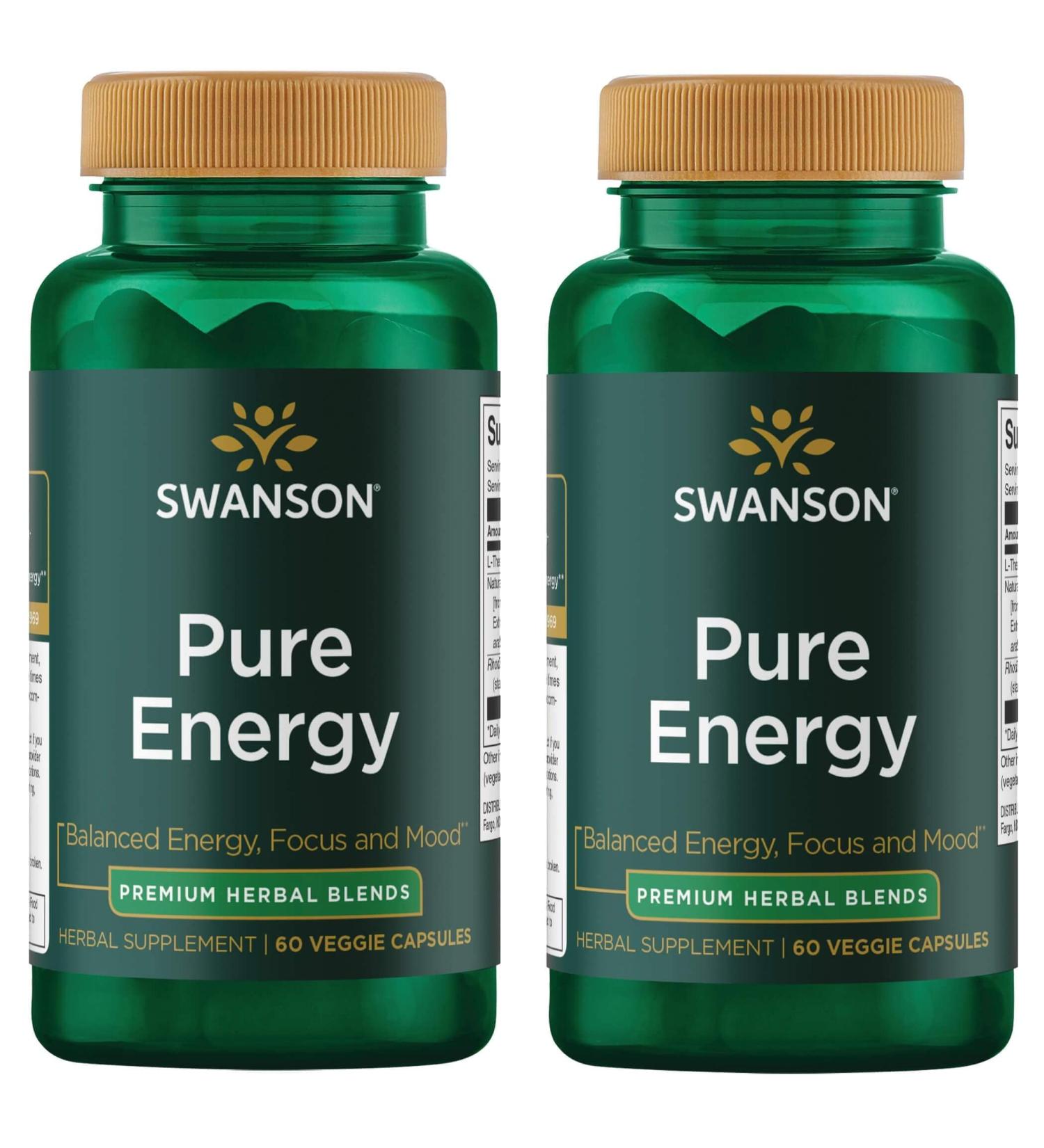 Swanson Pure Energy Metabolism & Mental Focus Support - 60 Vegan Capsules (2 Pack) | Adaptogenic Herbs for Stress Management & Mood Boost - Buy Online on GoSupps.com
