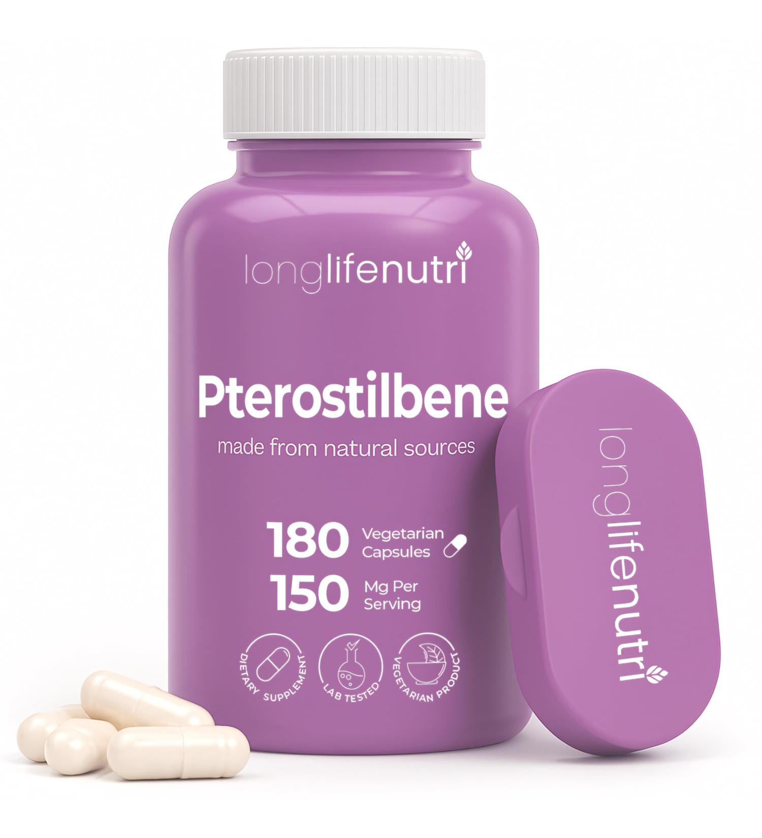 Pterostilbene Supplement 150mg Elevate Cellular Energy 180 Vegan Capsules 3 Month Supply Pure Organic Pterostilbene Extract Made in USA Non GMO Clean Label Easy Swallow Antioxidant Support 180 Count (Pack of 1) - Buy Online on GoSupps.com