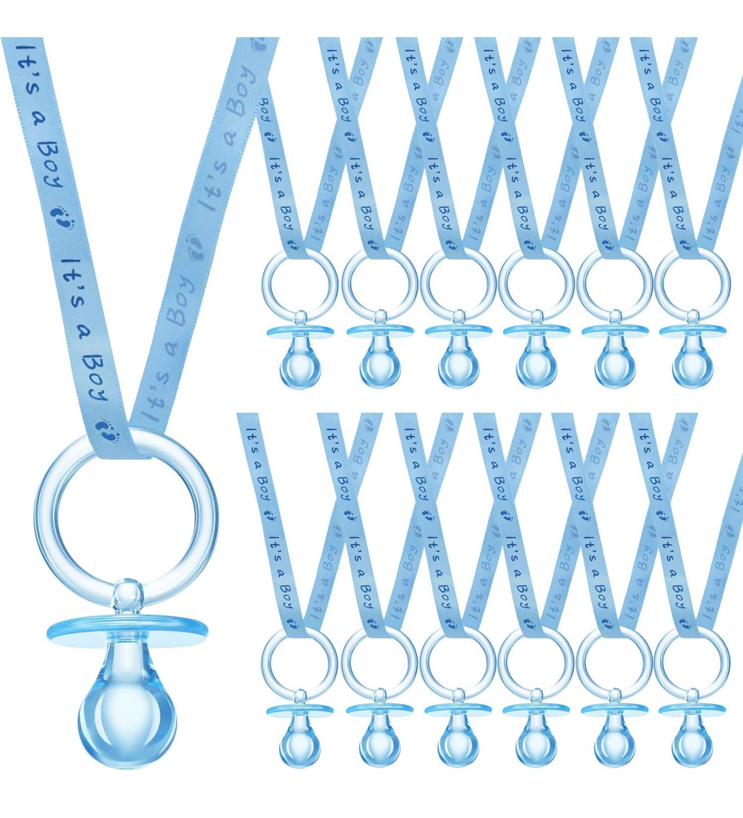 48 Pcs Baby Shower Pacifiers Necklace Set for Baby Boy + It's a Boy Ribbon - Gender Reveal Party Decor in Baby Blue - Buy Online on GoSupps.com