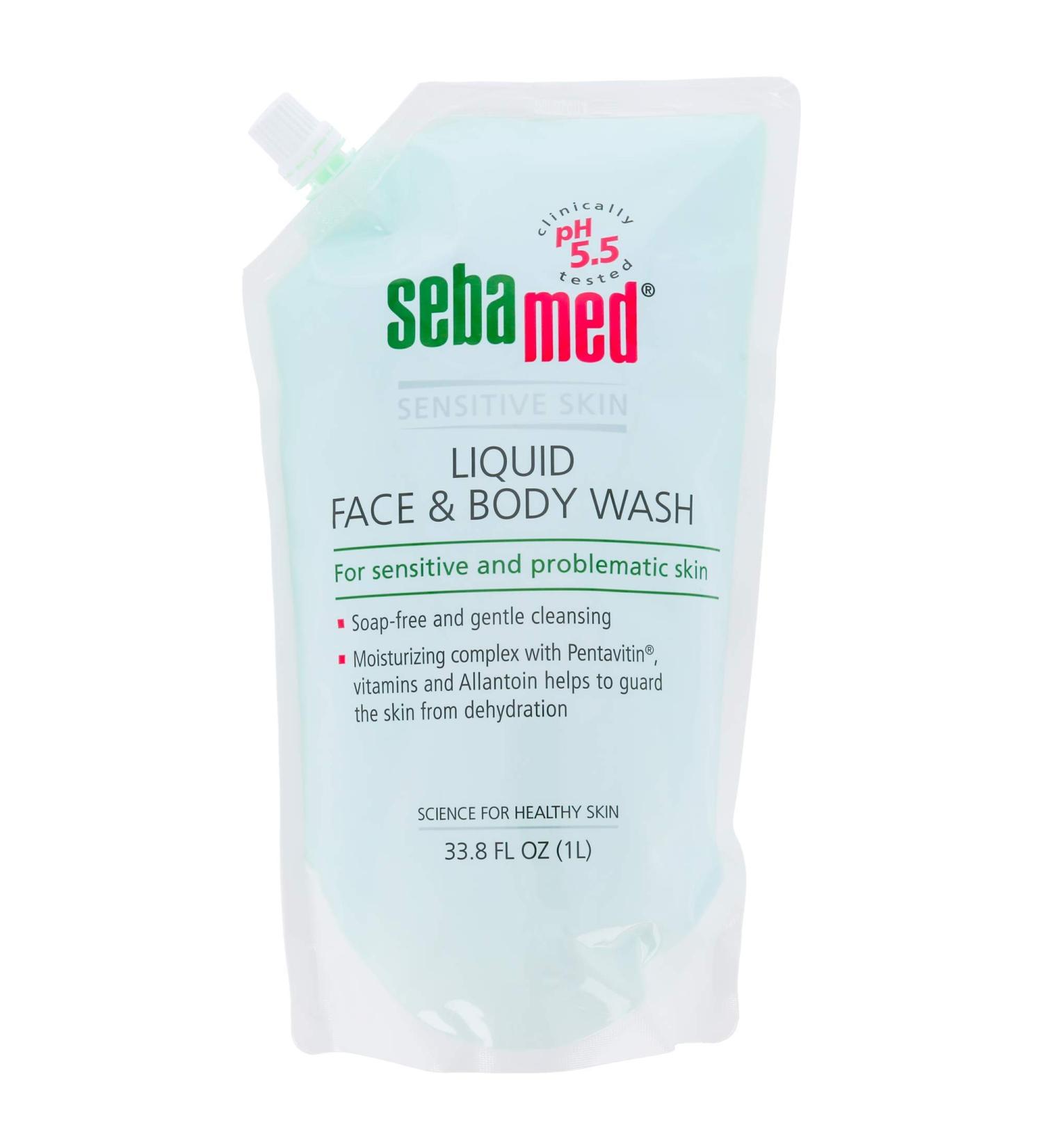 Sebamed Liquid Face and Body Wash Refill Bag - 1 Liter Pouch, pH 5.5 Ultra Mild Cleanser for Sensitive Skin - Buy Online on GoSupps.com