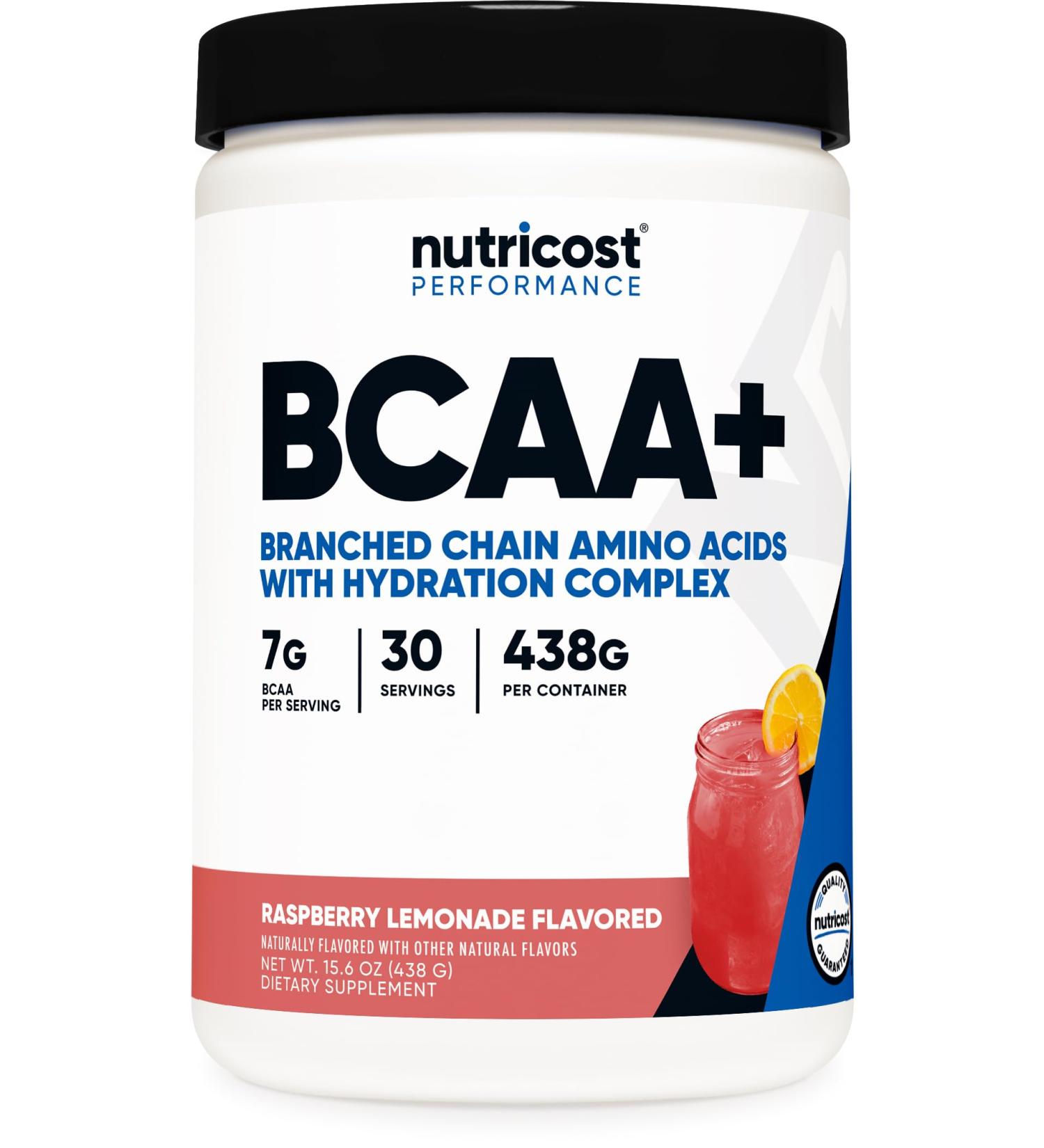Nutricost BCAA + Hydration Powder (Raspberry Lemonade) 30 Servings - Branched Chain Amino Acids with Hydration Complex - Gluten-Free Non-GMO - Buy Online on GoSupps.com