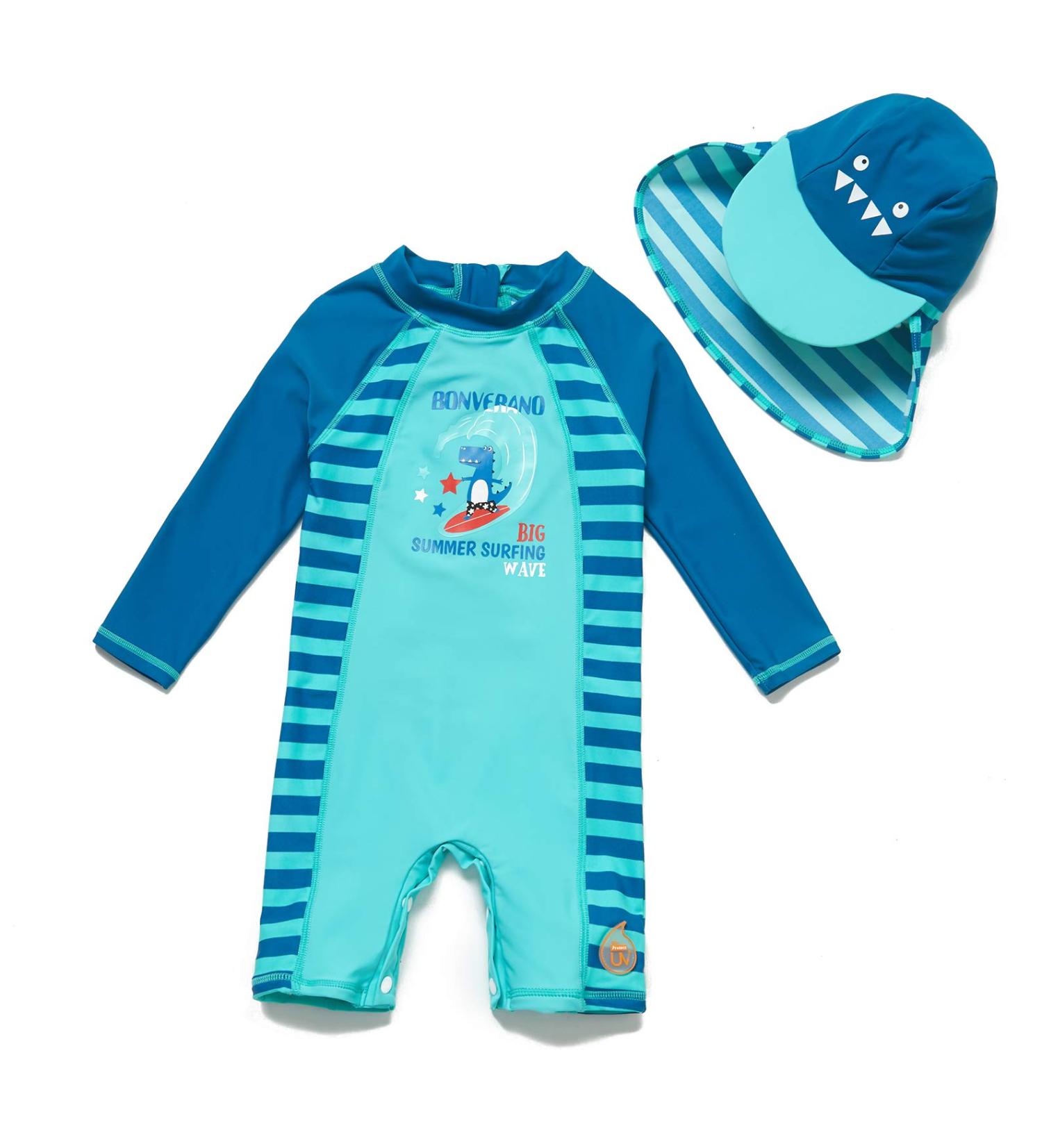 BONVERANO Baby Boys Dinosaur Swimsuit | Long Sleeve UPF 50+ Toddler Bathing Suit | 12-18 Months - Buy Online on GoSupps.com