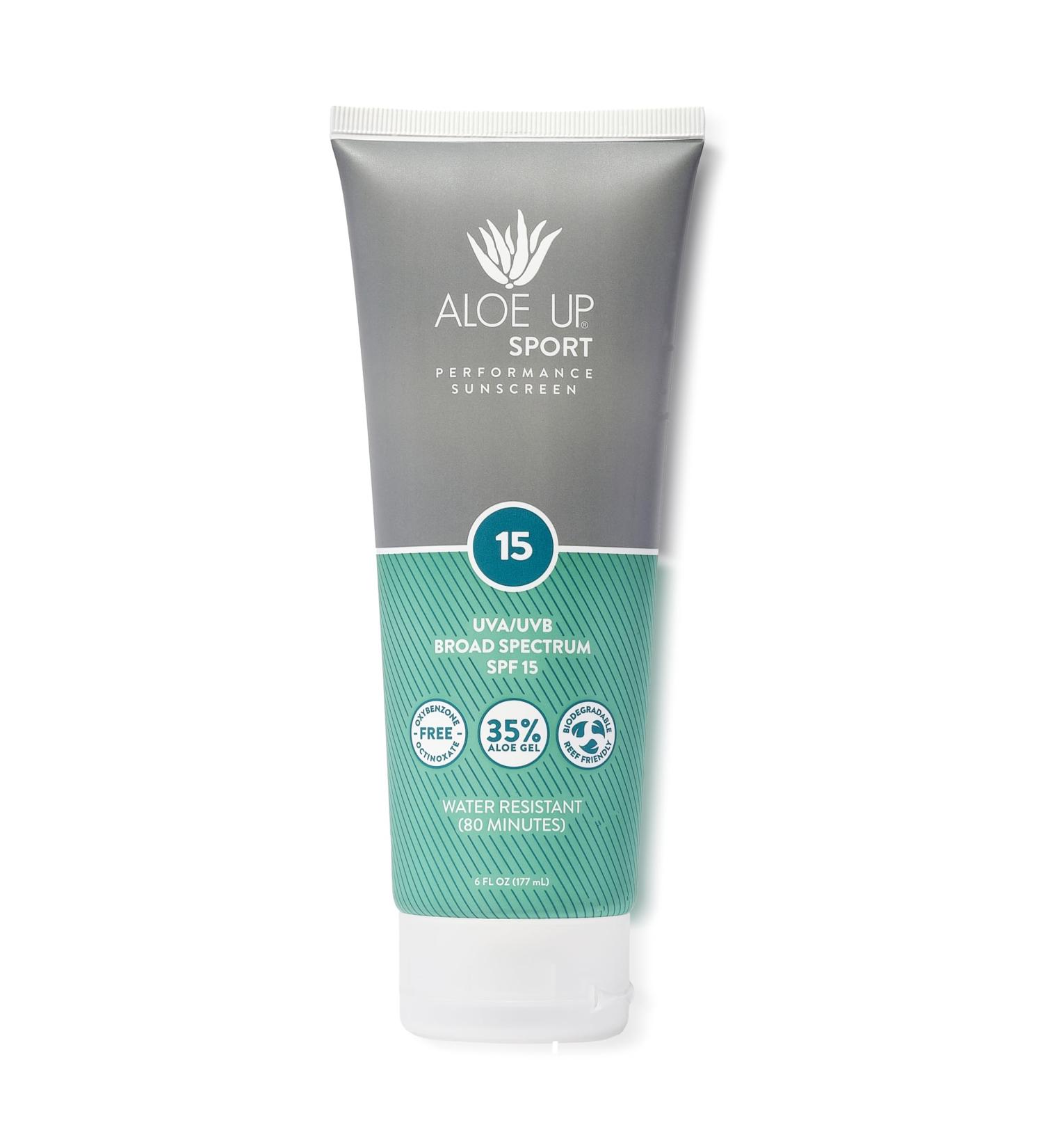 Aloe Up Sport Sunscreen Lotion SPF 15 - Broad Spectrum UVA/UVB Sunscreen Protector for Face and Body - With Hydrating Aloe Vera Gel - Non-Greasy - No White Cast - Reef Safe - Fragrance-Free - 6 Oz 6 Fl Oz (Pack of 1) - Buy Online on GoSupps.com