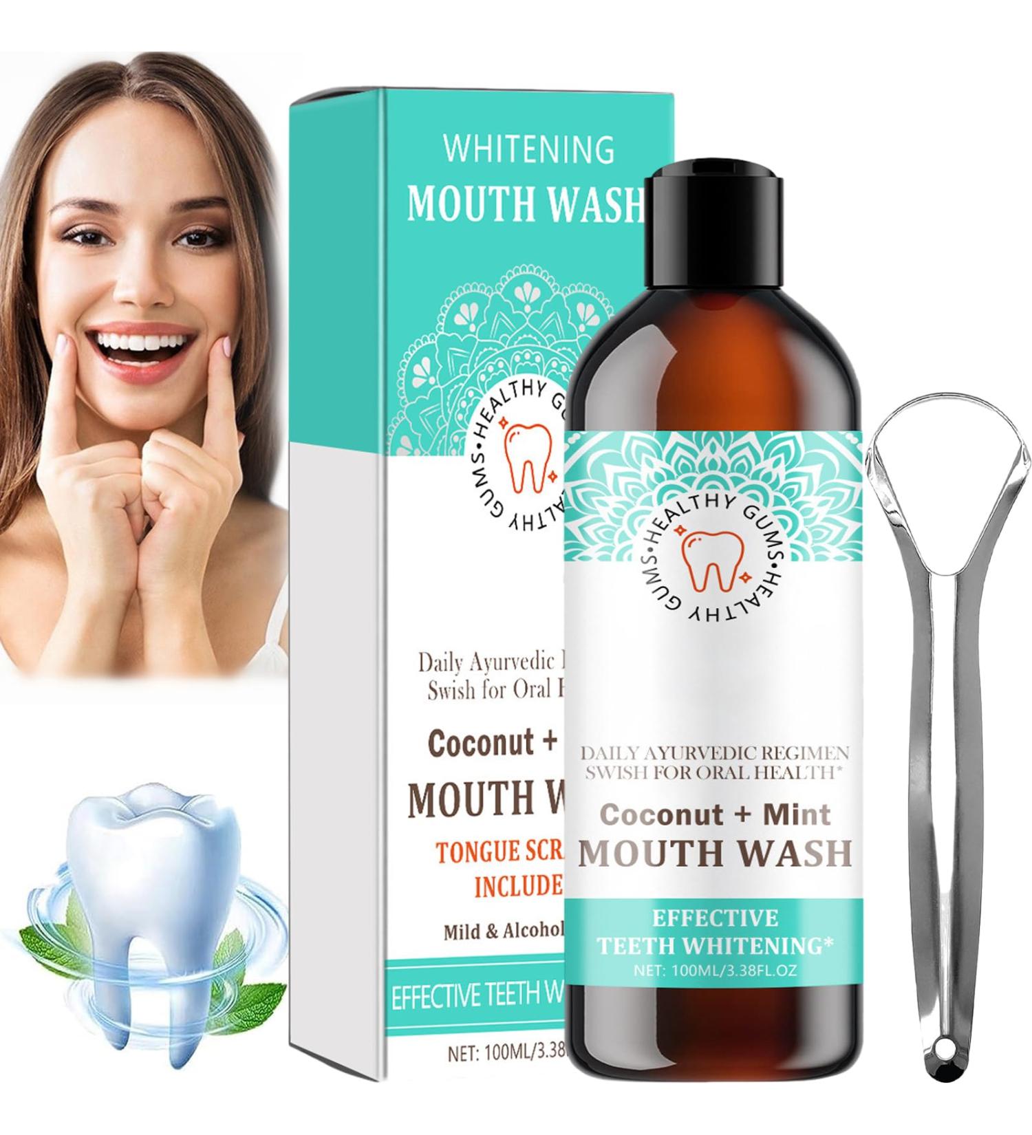 Coconut Mint Oil with 7 Essential Oils & Vitamins D E K2 - Fresh Breath Oralhoe Mouthwash (1 Bottle) - Buy Online on GoSupps.com