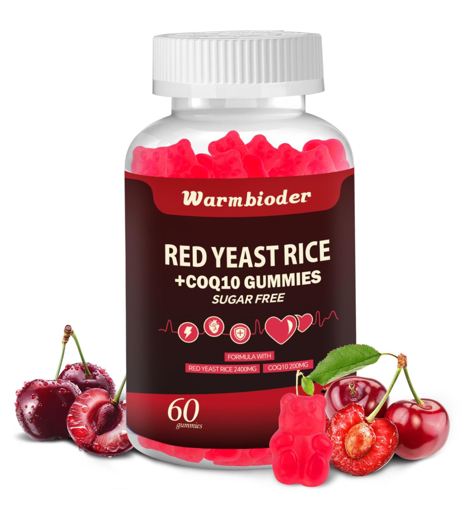Warmbioder Red Yeast Rice with Coq10 Gummies Sugar Free Organic Red Yeast Rice for Cholesterol Lowering Supplements Enhanced with Coenzyme Q10 Support Heart Health - Buy Online on GoSupps.com