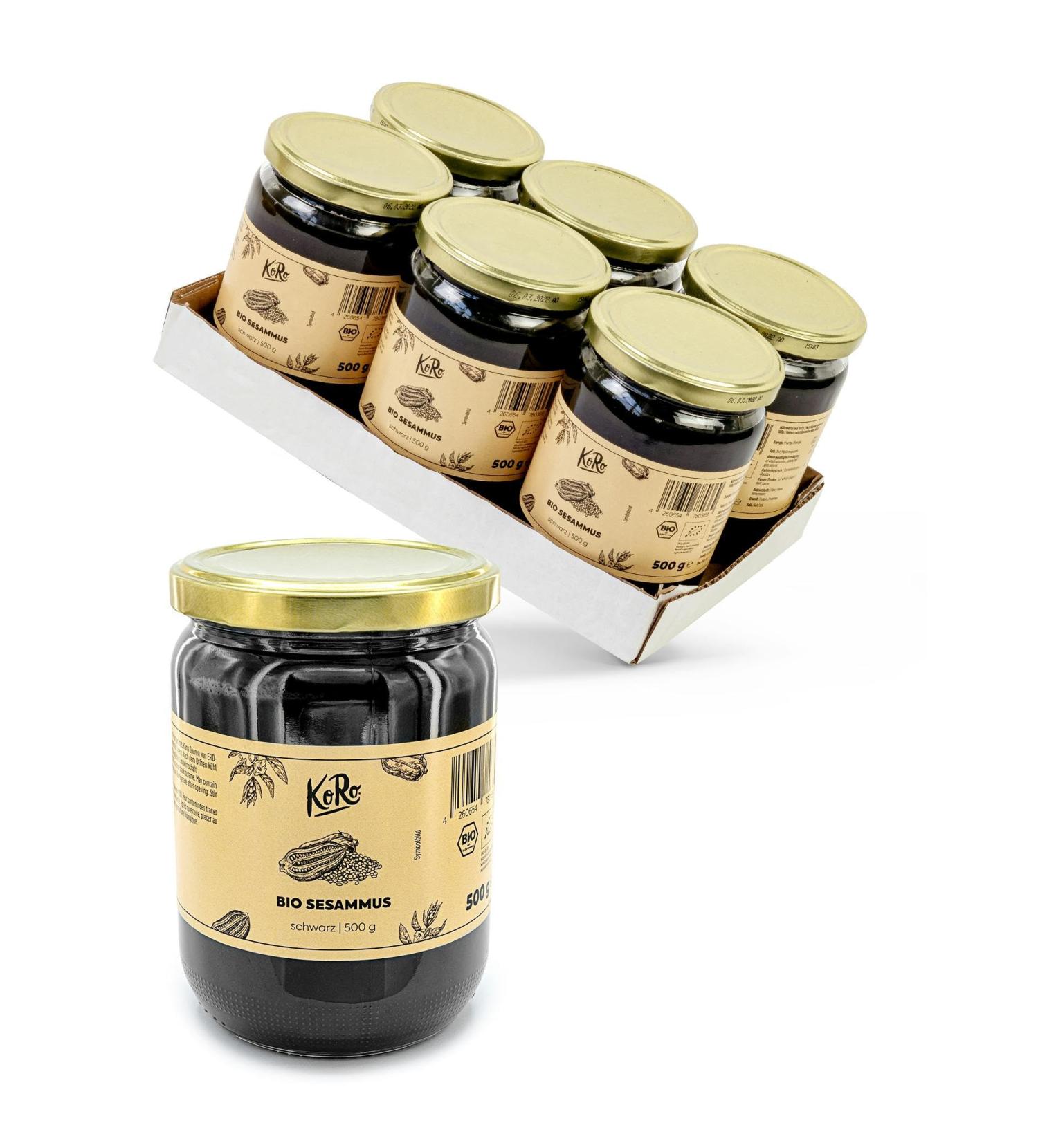 KoRo - Koro - Organic black tahin (Sesame puree) - 6 x 500g - A real treat made from 100% organic black sesame seeds. - Buy Online on GoSupps.com