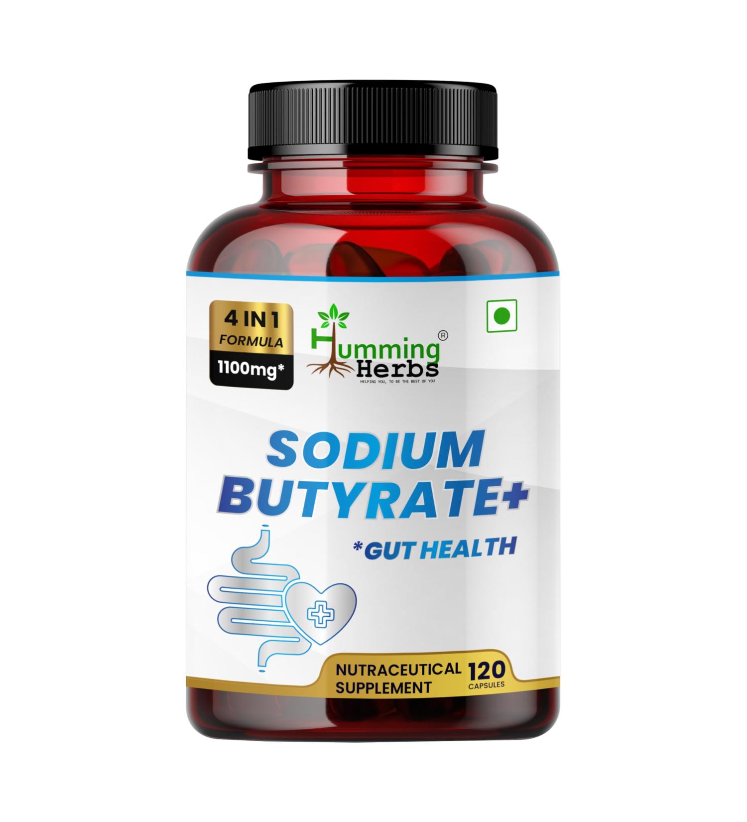 Humming Herbs Sodium Butyrate+ Capsules 4-in-1 Digestive Support with L-Glutamine + Prebiotic Inulin + Probiotic Blend (10 Billion CFU) 120 Vegetarian Capsules 120 Count (Pack of 1) - Buy Online on GoSupps.com