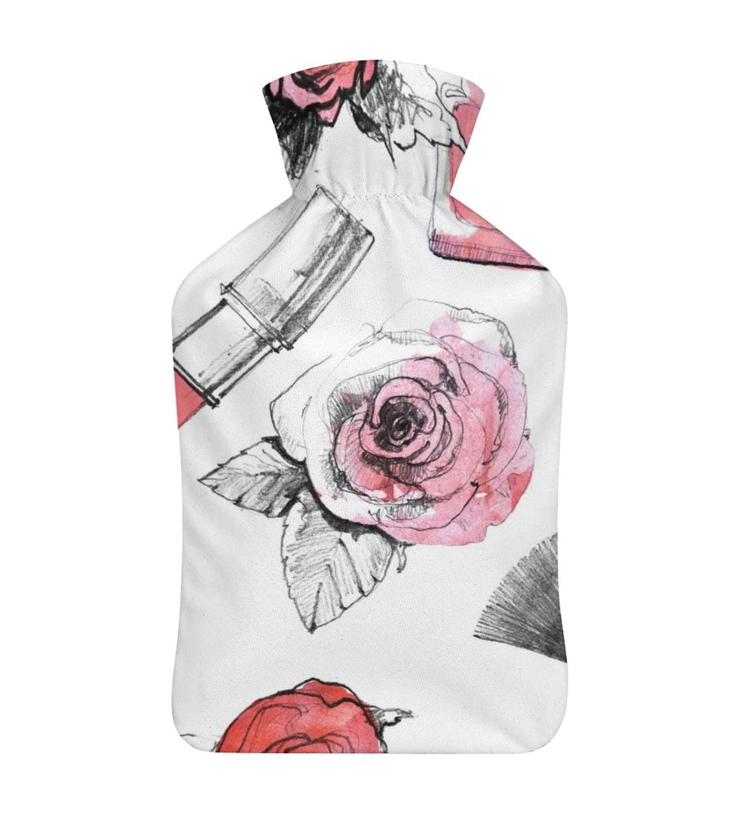 Flower Lipstick Hot Water Bottle with Plush Cover - Hand Warmer for Adults & Children - 26.5x15.3cm - International Shipping Available - Buy Online on GoSupps.com