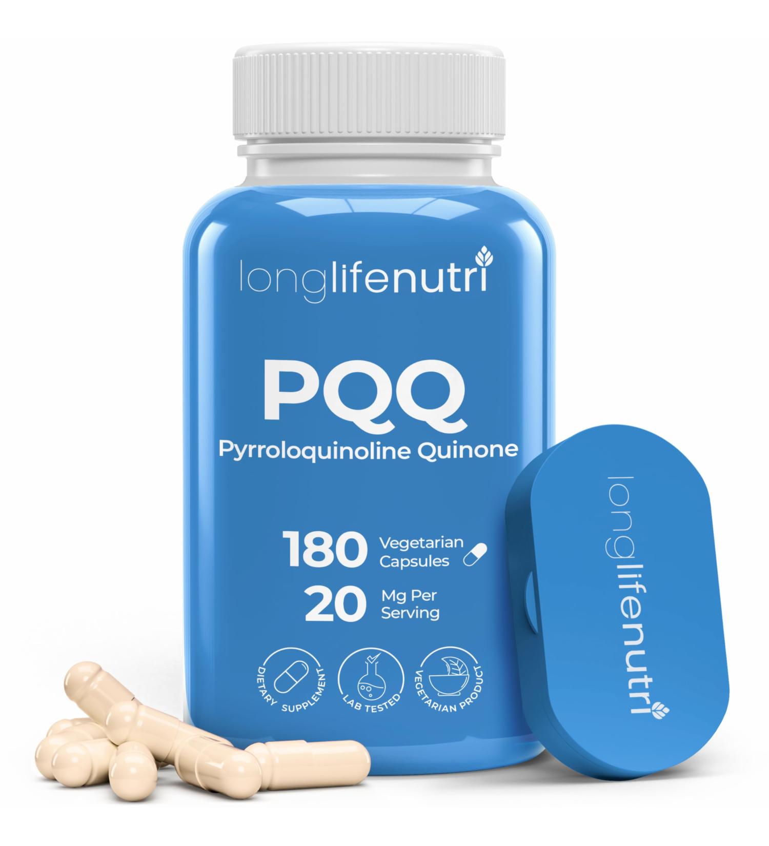 LongLifeNutri PQQ 20mg - 180 Vegetarian Capsules Pyrroloquinoline Quinone 6-Month Supply Supplement for Daily Energy & Mental Performance GMP Certified Made in USA 180 Count (Pack of 1) - Buy Online on GoSupps.com