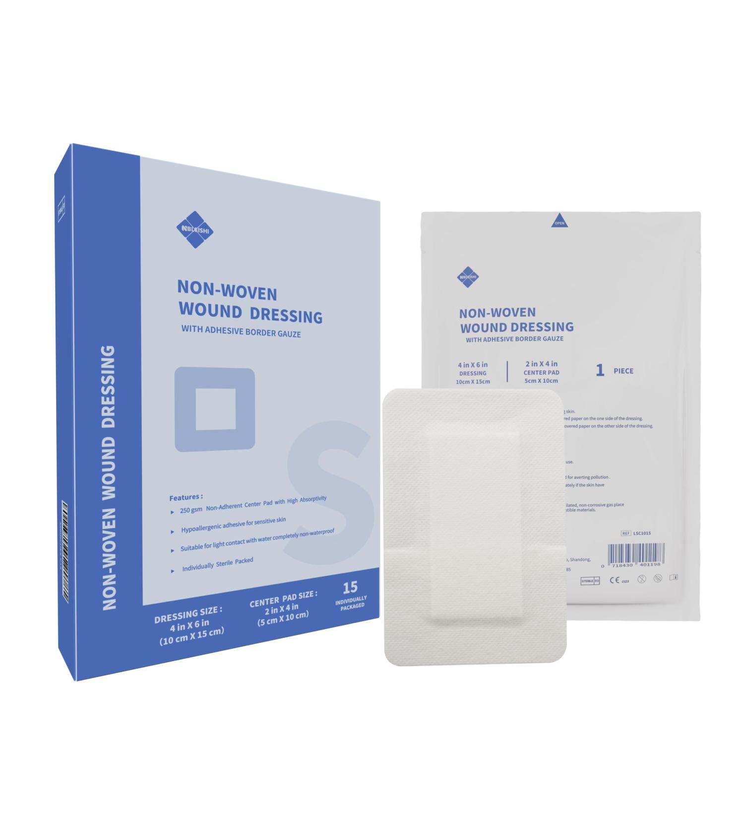 Sterile Non Woven Island Wound Dressing 4X6" | Extra Large Adhesive Gauze Pads | Breathable & Absorbent Latex Free - 15 Packs - Buy Online on GoSupps.com