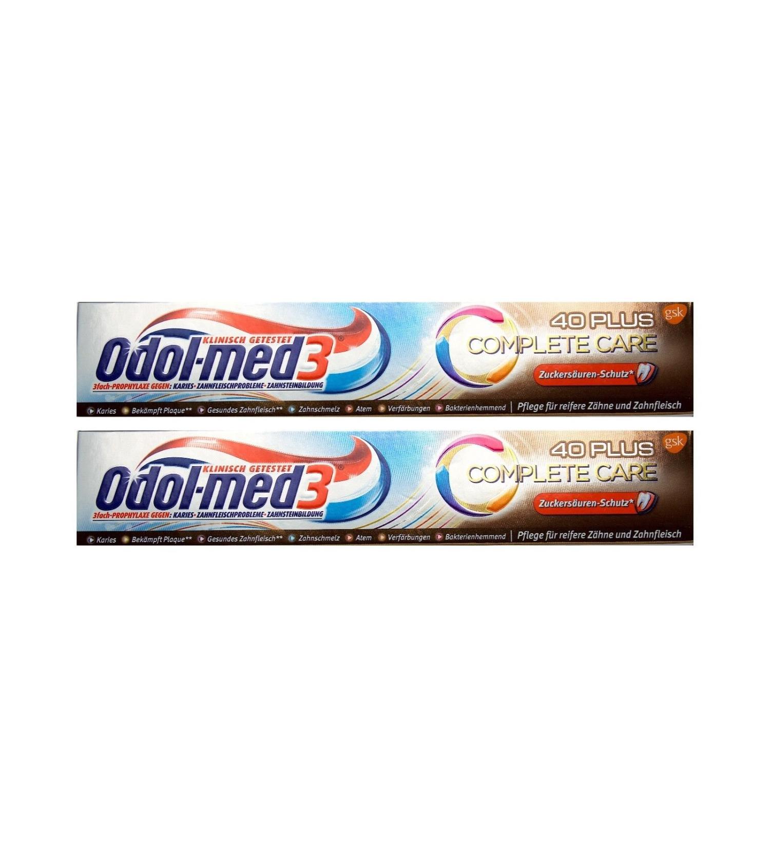 2x 75ml Odol-med 3 Complete Care 40Plus Toothpaste Sugar Acid Protection toothpaste