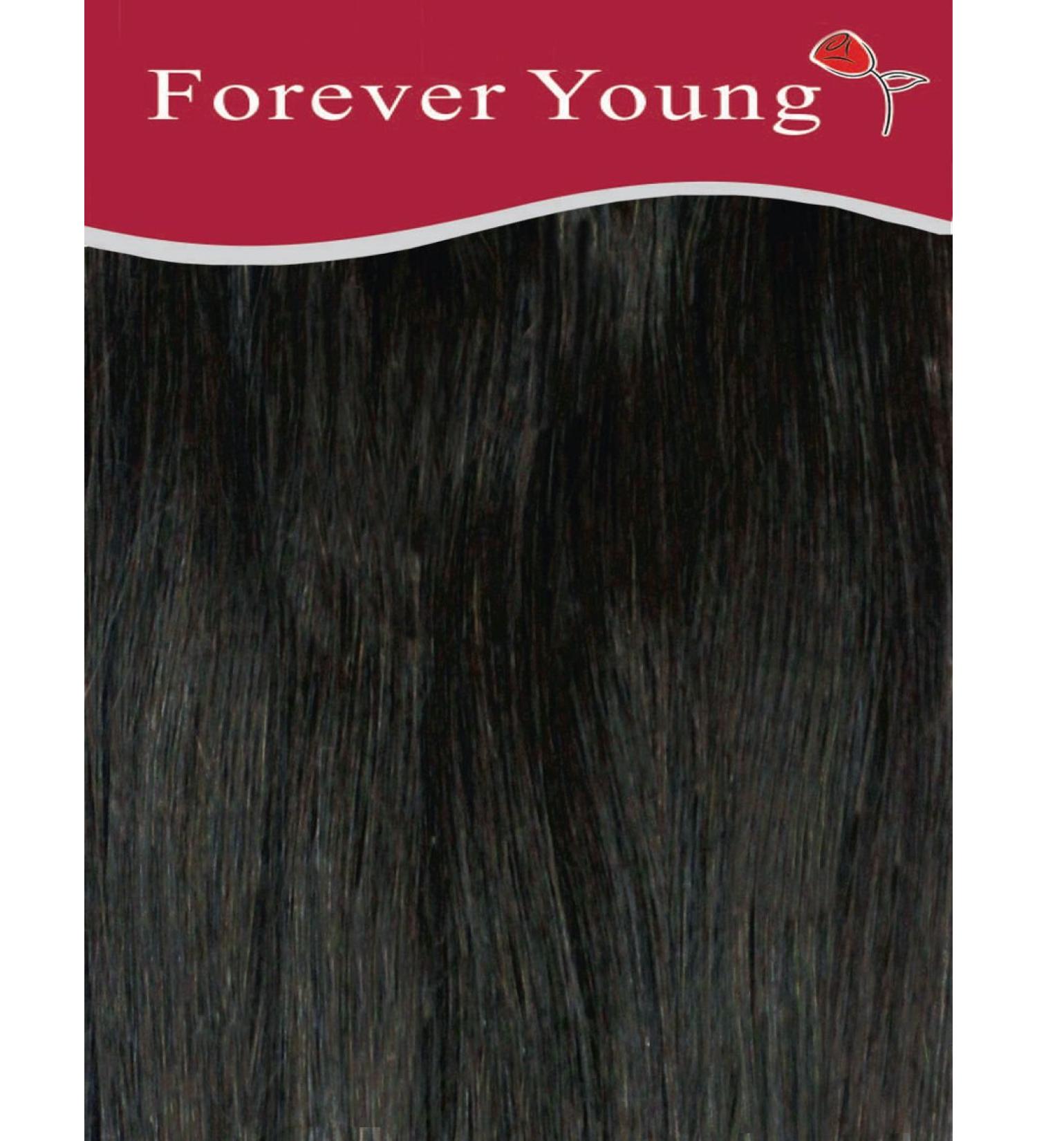 Forever Young Hair Extensions Real Human Hair Extensions Clip In Half Head 40g 16" Length Natural Black #1B