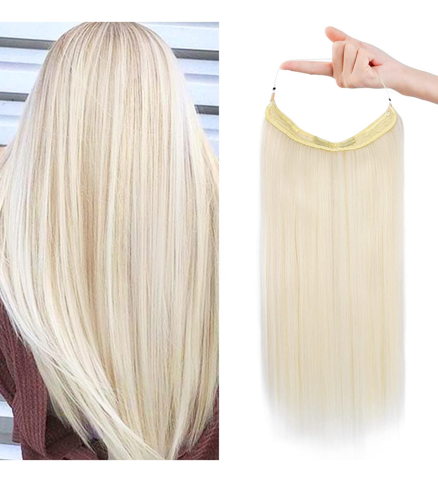 REECHO 24 Inch Invisible Wire Hair Extensions - Adjustable Transparent Headband, Removable Clips, White Blonde - Buy Online on GoSupps.com