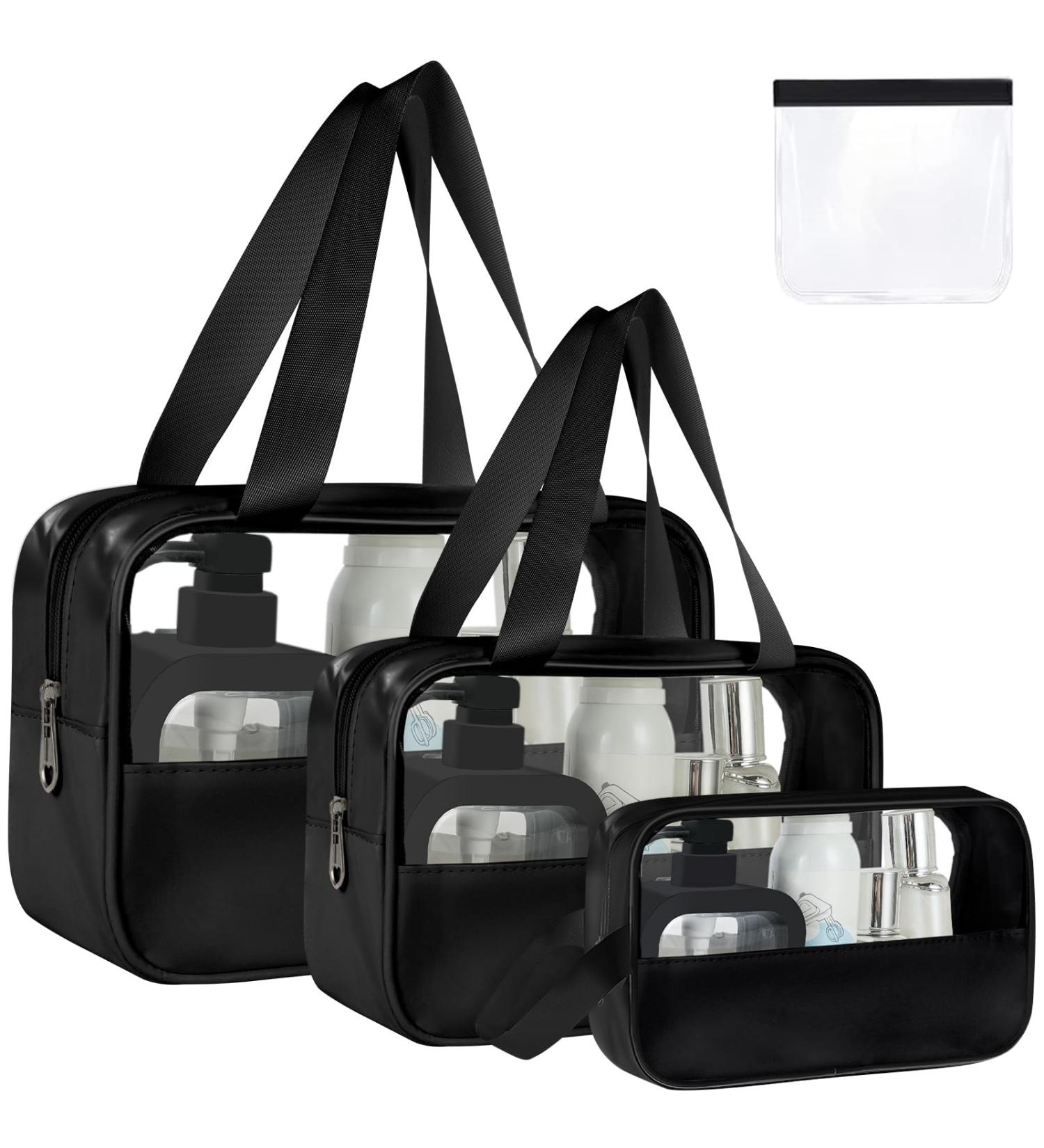4PCS Clear Waterproof Toiletry Travel Bags with Zipper Handle - Black Set for Men and Women | Portable Airport Makeup Bags - Buy Online on GoSupps.com