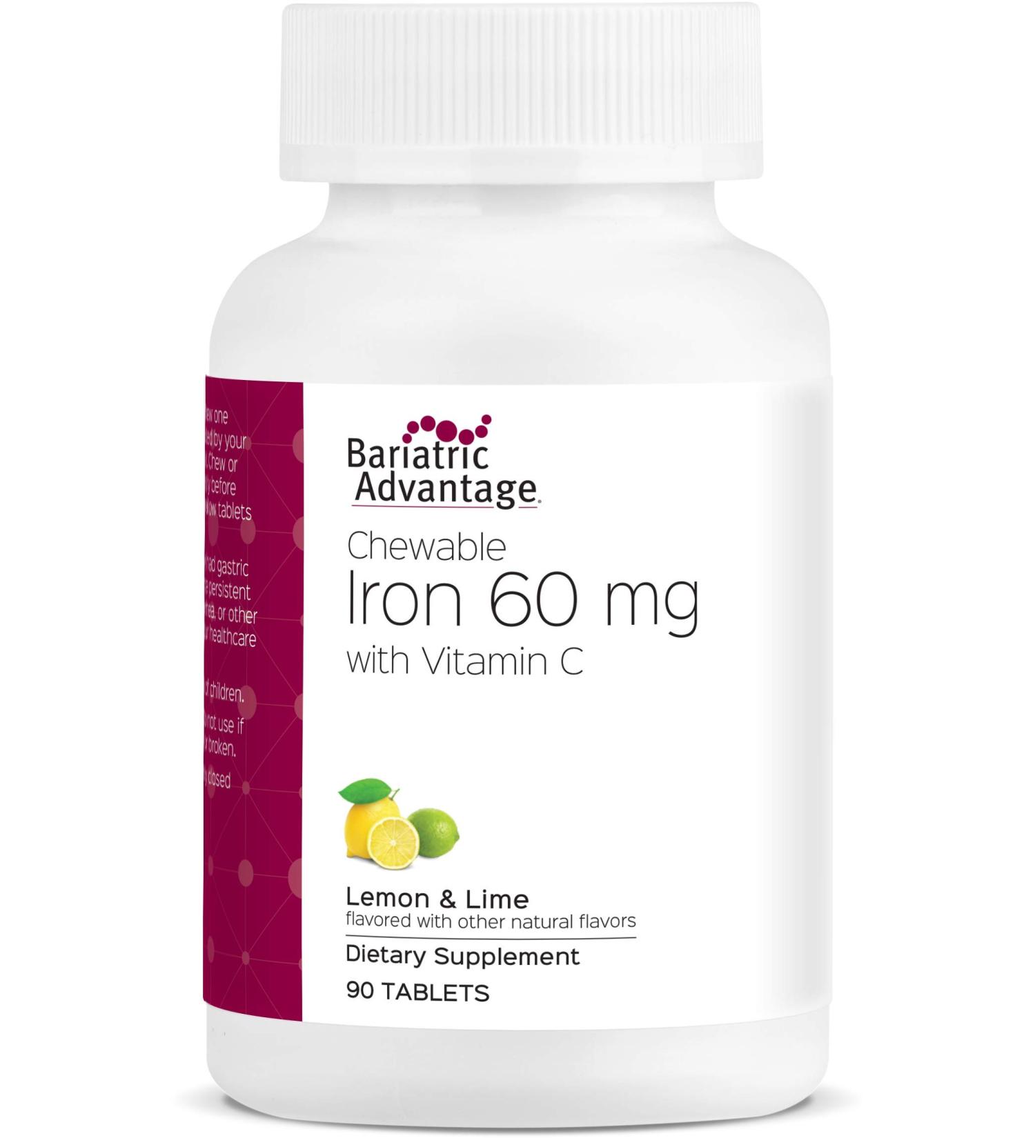 Bariatric Advantage Chewable Iron 60 mg with Vitamin C - Lemon Lime 90 Count - Buy Online on GoSupps.com