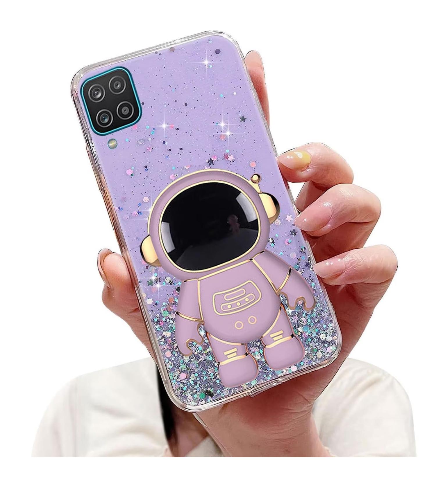 Tivenfezk Nadoli Samsung Galaxy A22 5G Astronaut Hidden Stand Cap - Glitter Soft Silicone Bling Transparent Protective Cover - Purple - Buy Online on GoSupps.com