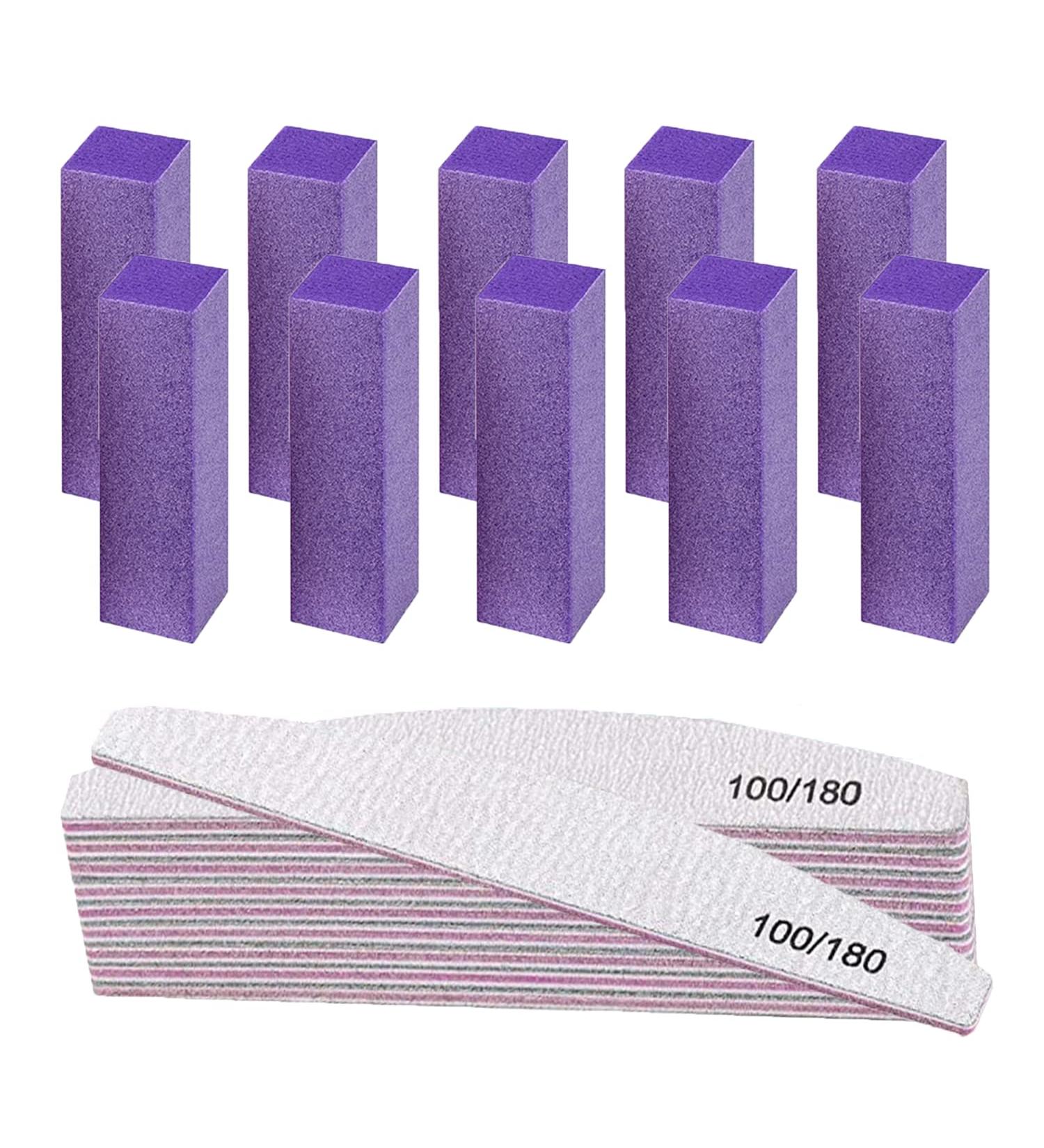 20PCS Nail File Buffer Set - 100/180 Grit Nail File & 120 Grit Sanding Buffer for Gel & Acrylic Nails - Professional Manicure Tool - Purple - Buy Online on GoSupps.com