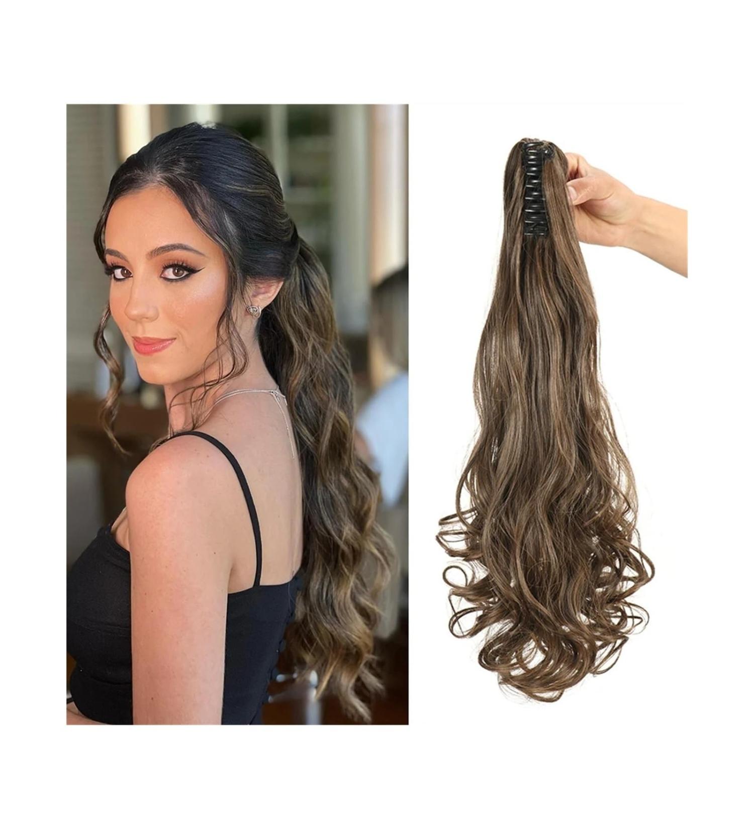 Ponytail Extensions Claw Clip In Wavy Ponytail Extensions Synthetic Fiber Ponytail Hair Piece 22 Inch Long Wavy Curly Claw Clip Ponytail Extensions for Women Girls for Women (Color : SH88-4-27 Size 22inches SH88-4-27