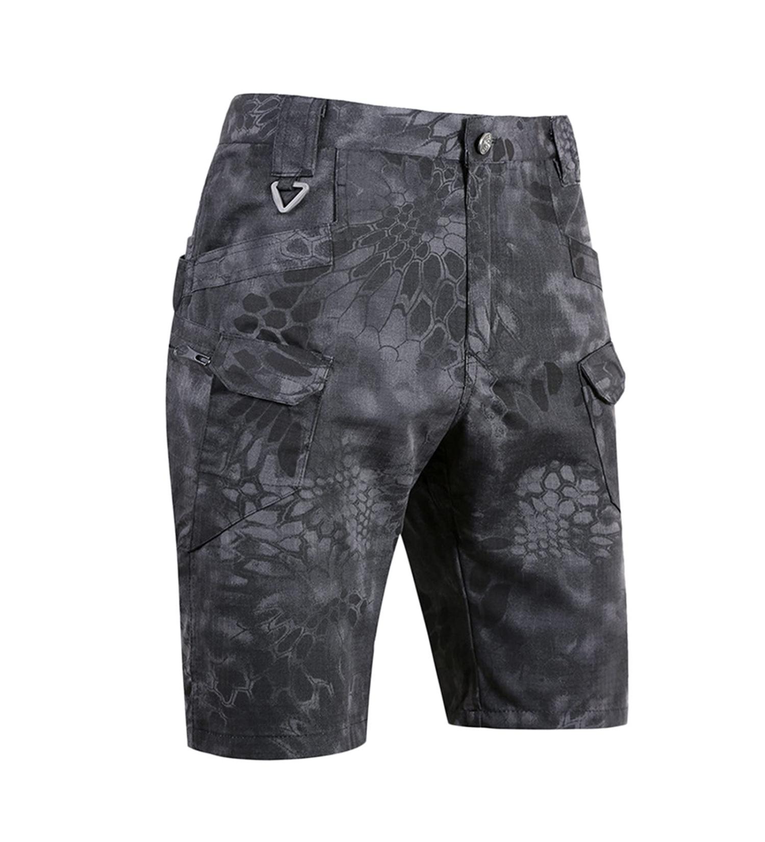 Ronony men's pants fashion slim fit short pants camouflage print streetwear summer outdoor cool large size multi pocket loose casual fashion overalls shorts jogging pants 3xl 001#black