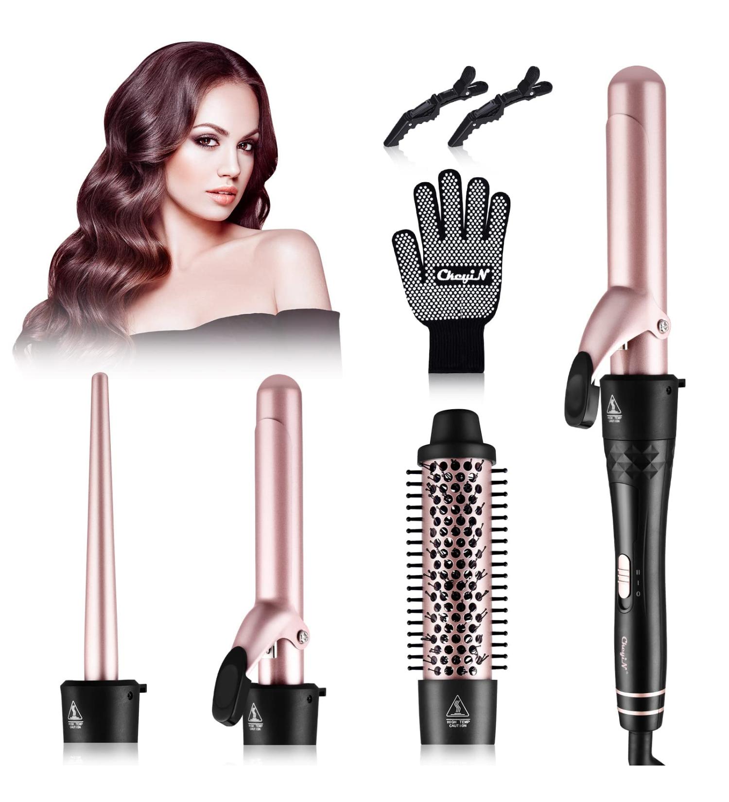 CCKeyin 4 in 1 Curling Iron Set | 9-38mm Ceramic Curling Bar & Brush - Pink | Perfect for Large & Small Curls International Shipping Available - Buy Online on GoSupps.com