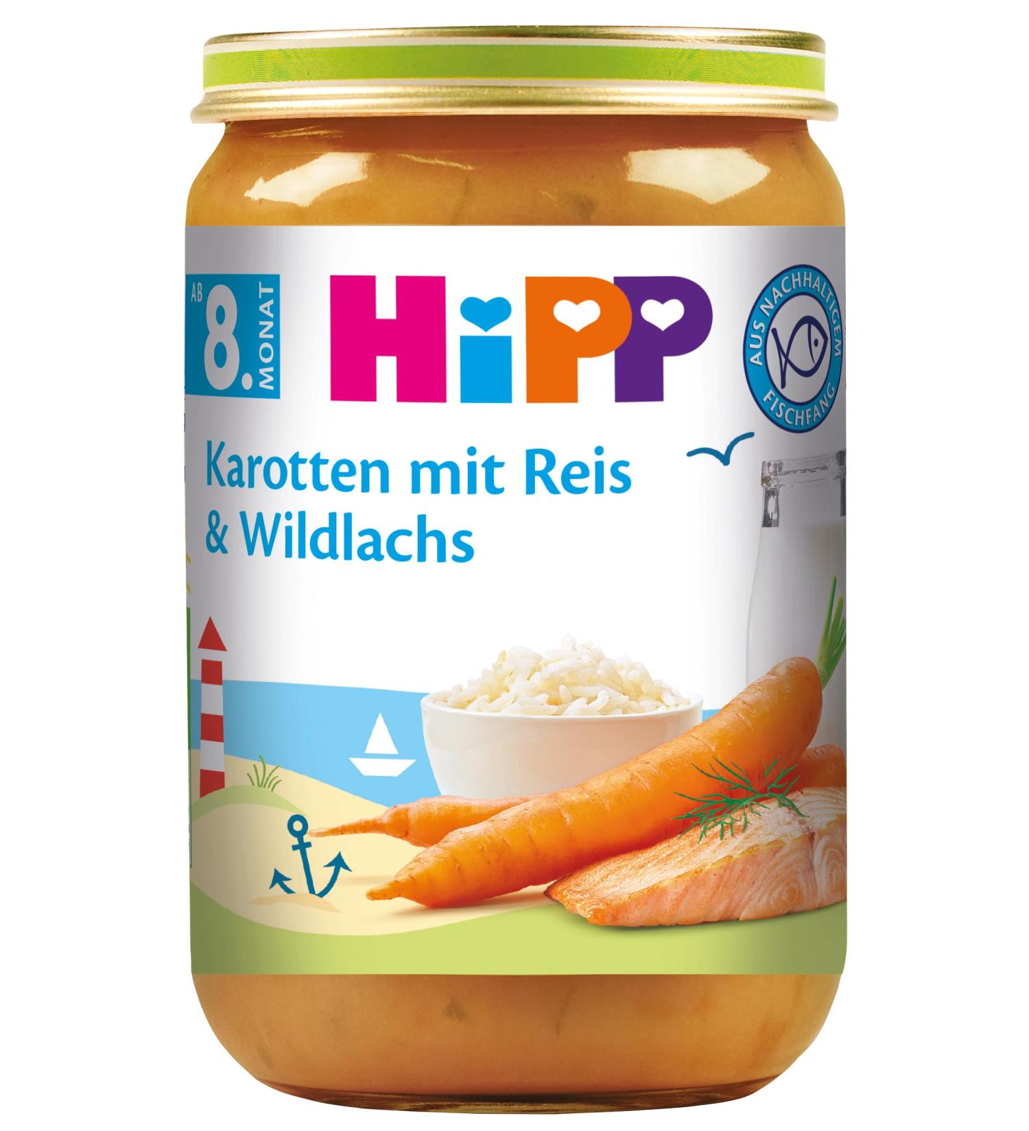 HiPP Carrots with Rice and Wild Salmon Pack of 6 (6 x 220 g) Carrots with Rice and Wild Salmon 220 g (Pack of 6)
