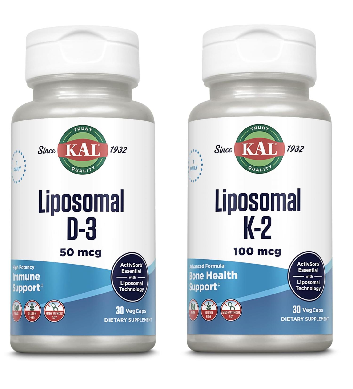 KAL Liposomal Vitamin K2 Plus D3 Supplement Bundle High Absorption Liposomal Technology Vegan Capsules 30 Servings - Buy Online on GoSupps.com