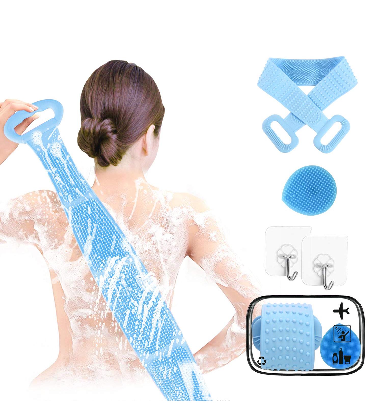 Silicone 35 inch Body Bath Shower Scrubber Back Brush for Exfoliating - Blue - Buy Online on GoSupps.com
