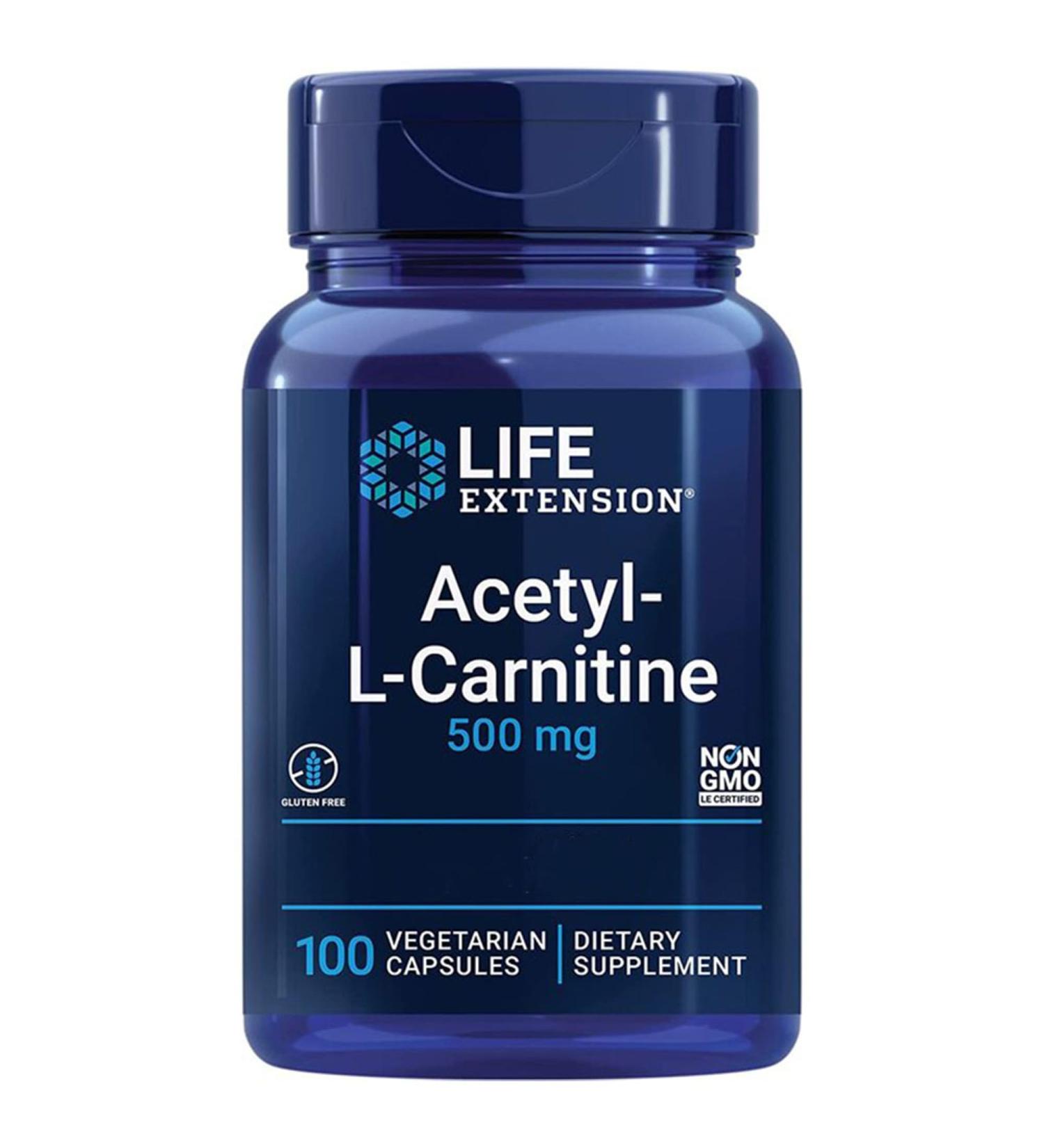 Life Extension Acetyl-L-Carnitine 500mg with High Dose Vitamin C - 100 Vegan Capsules | Laboratory Tested, Gluten-Free, Vegetarian, Non-GMO - Buy Online on GoSupps.com